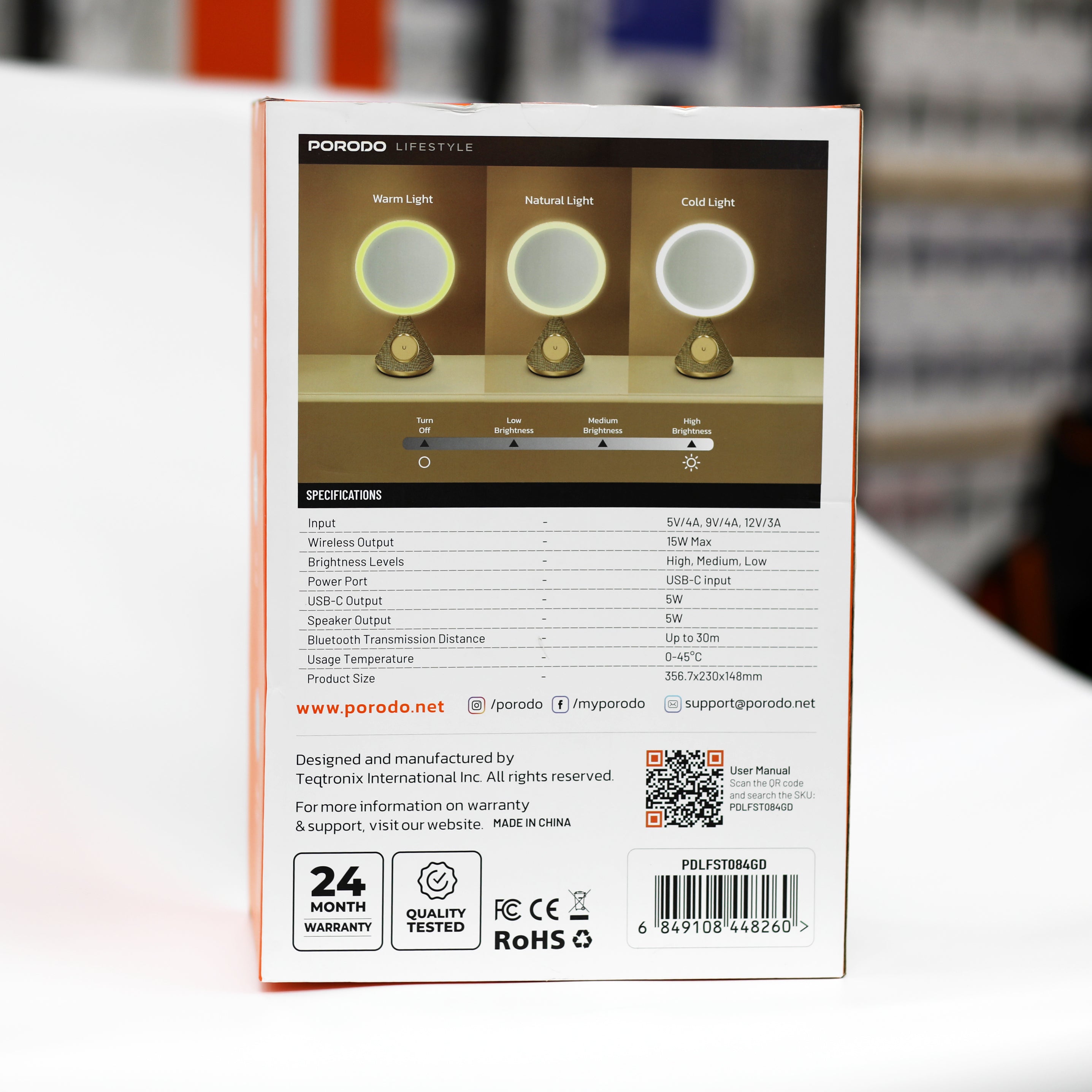 مصباح حلقي LED مع شاحن لاسلكي وسماعة بلوتوث Porodo Lifestyle LED Ring Lamp