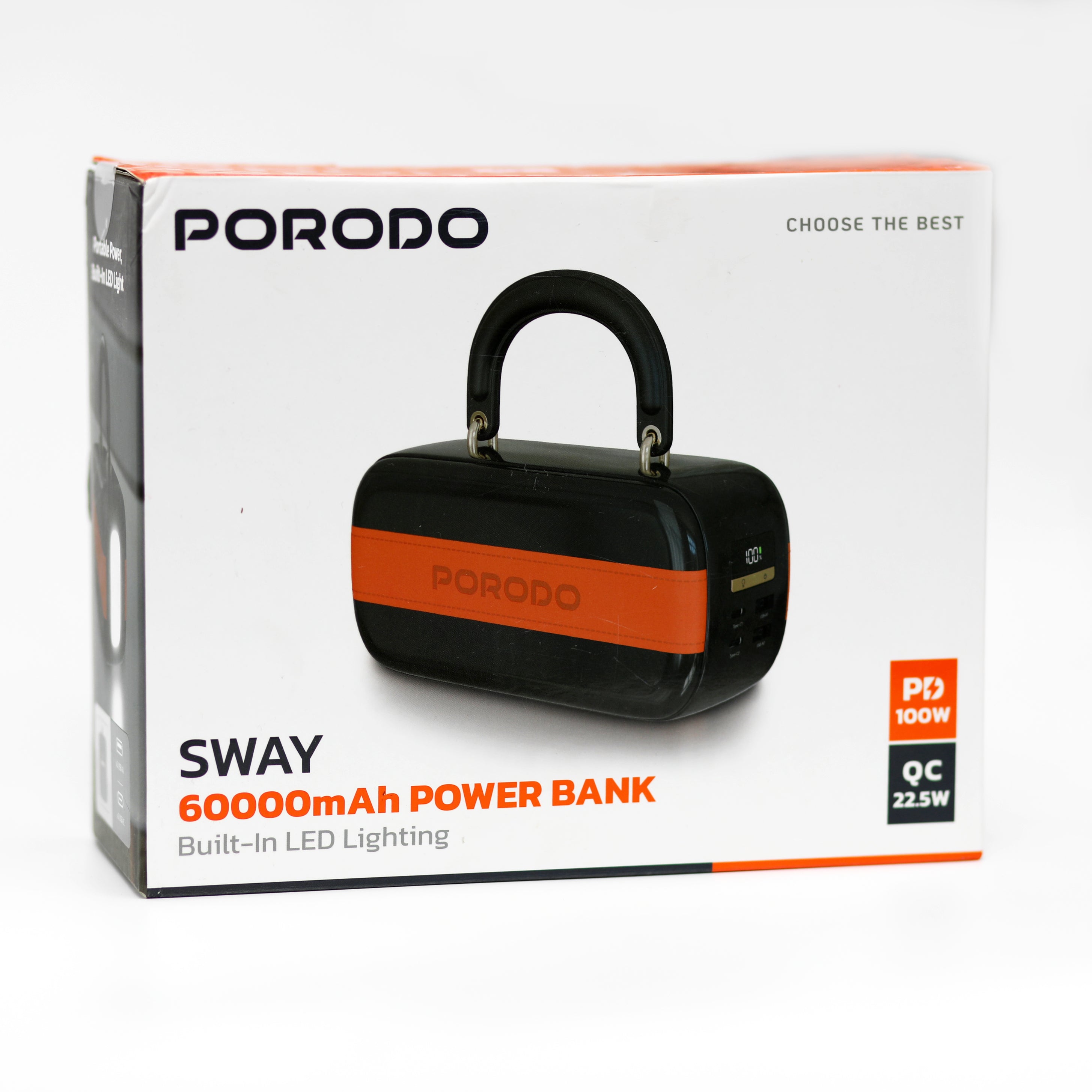 باور بنك Porodo Sway بسعة 60000mAh مع شحن سريع حتى 100 واط وإضاءة LED