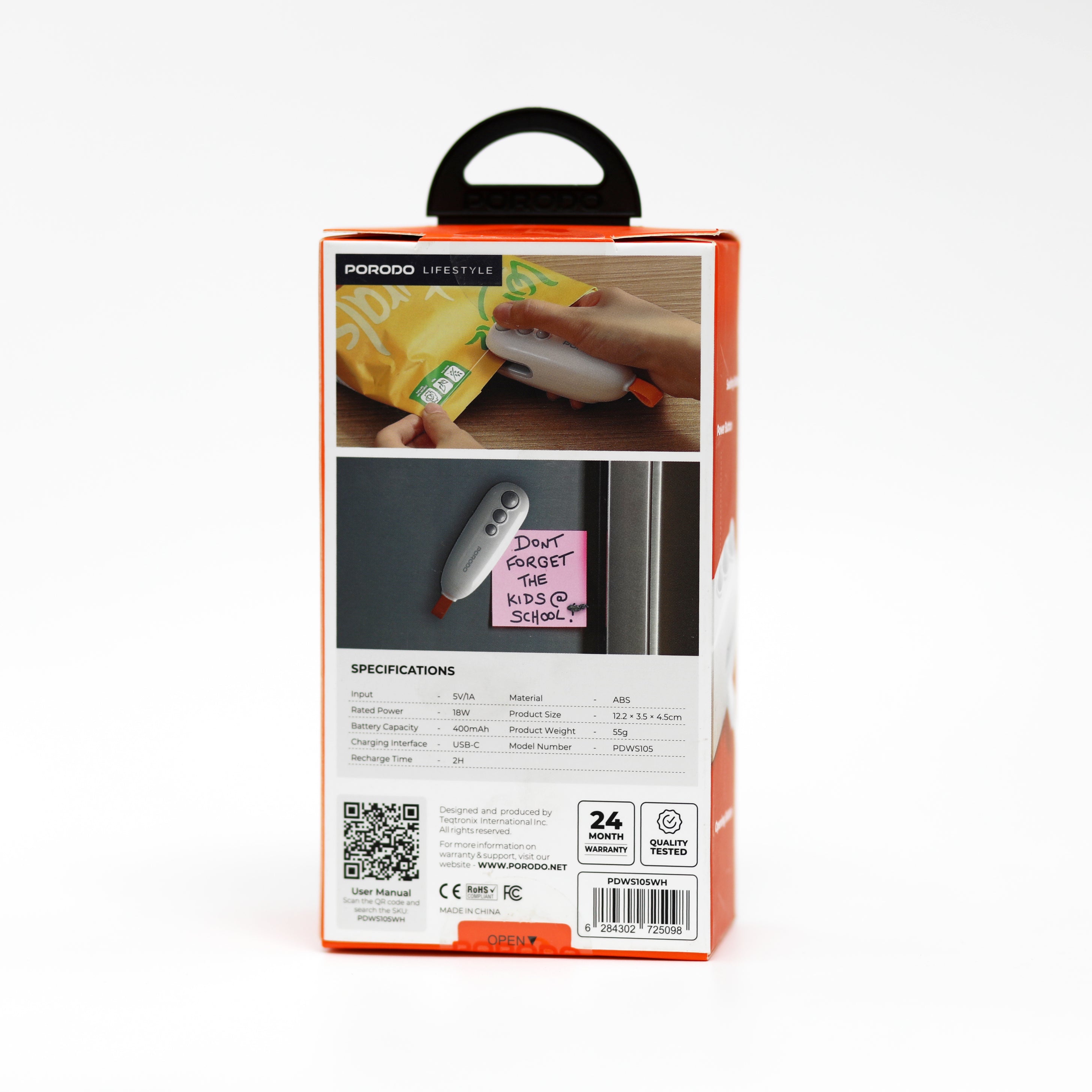 جهاز إغلاق وقطع الأكياس الصغير Porodo 2-في-1 مغناطيسي قابل للشحن