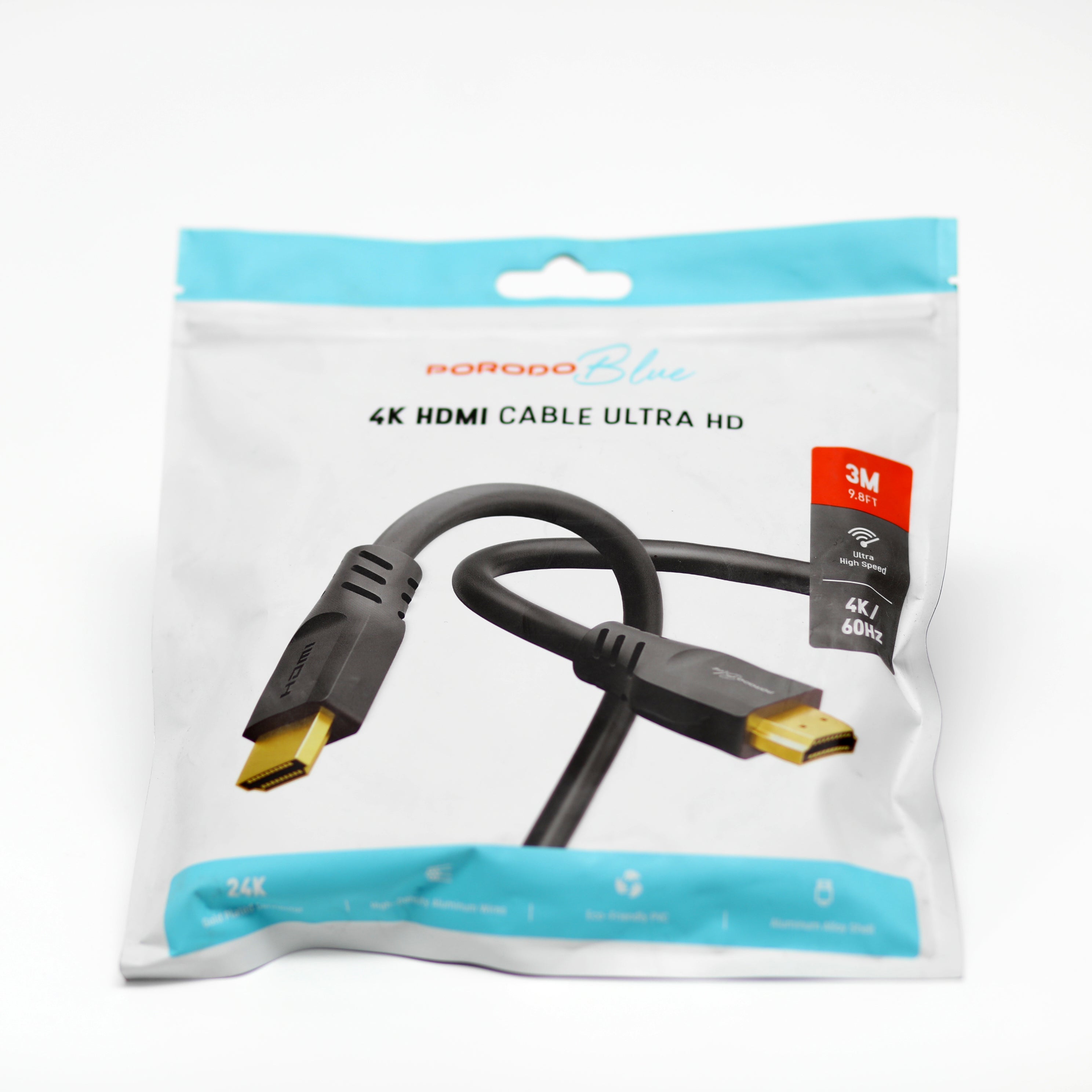 كابل HDMI 4K فائق الدقة Porodo Blue بطول 3 متر