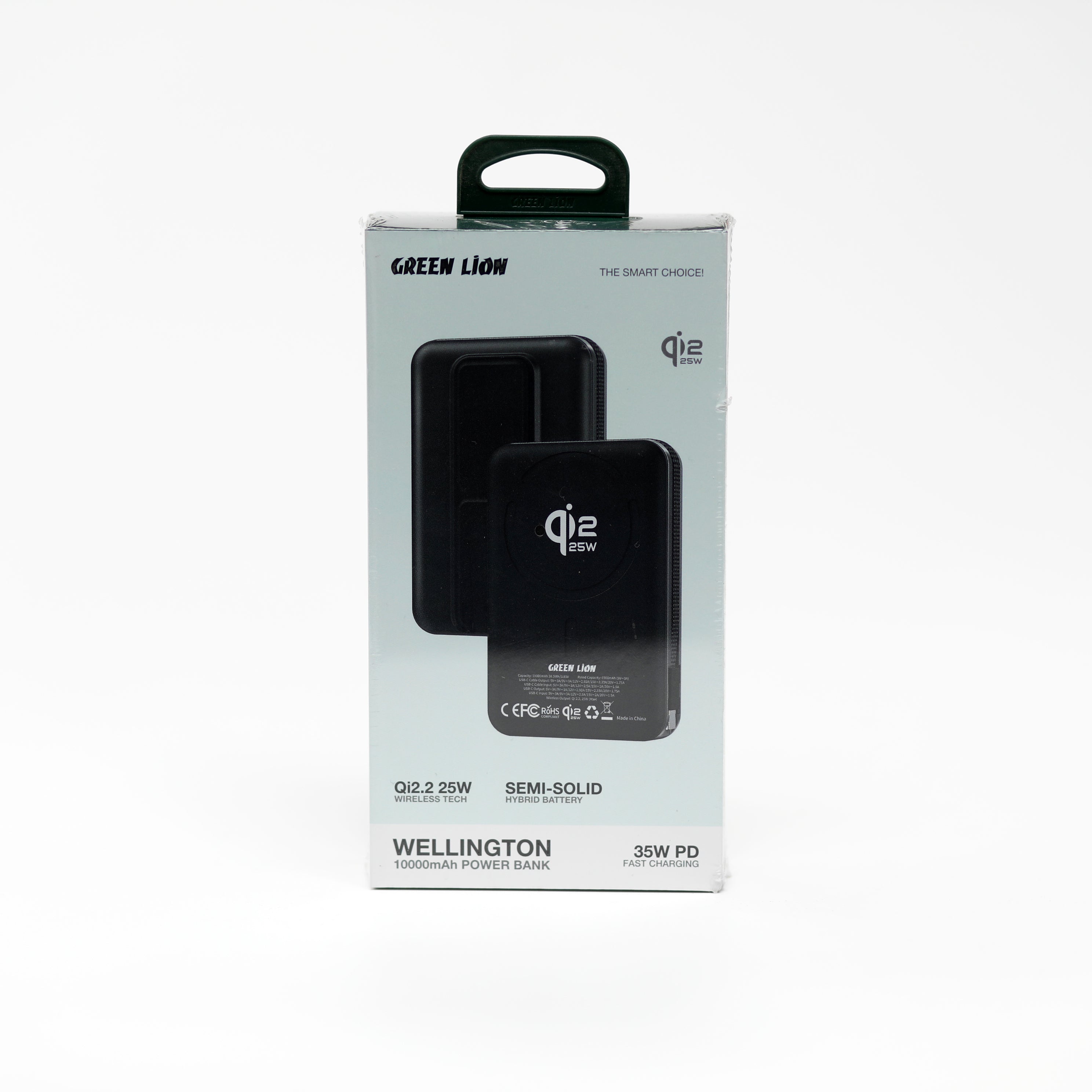 باور بنك Green Lion Wellington بسعة 10,000mAh مع شحن سريع 35 واط ودعم الشحن اللاسلكي Qi2 حتى 25 واط