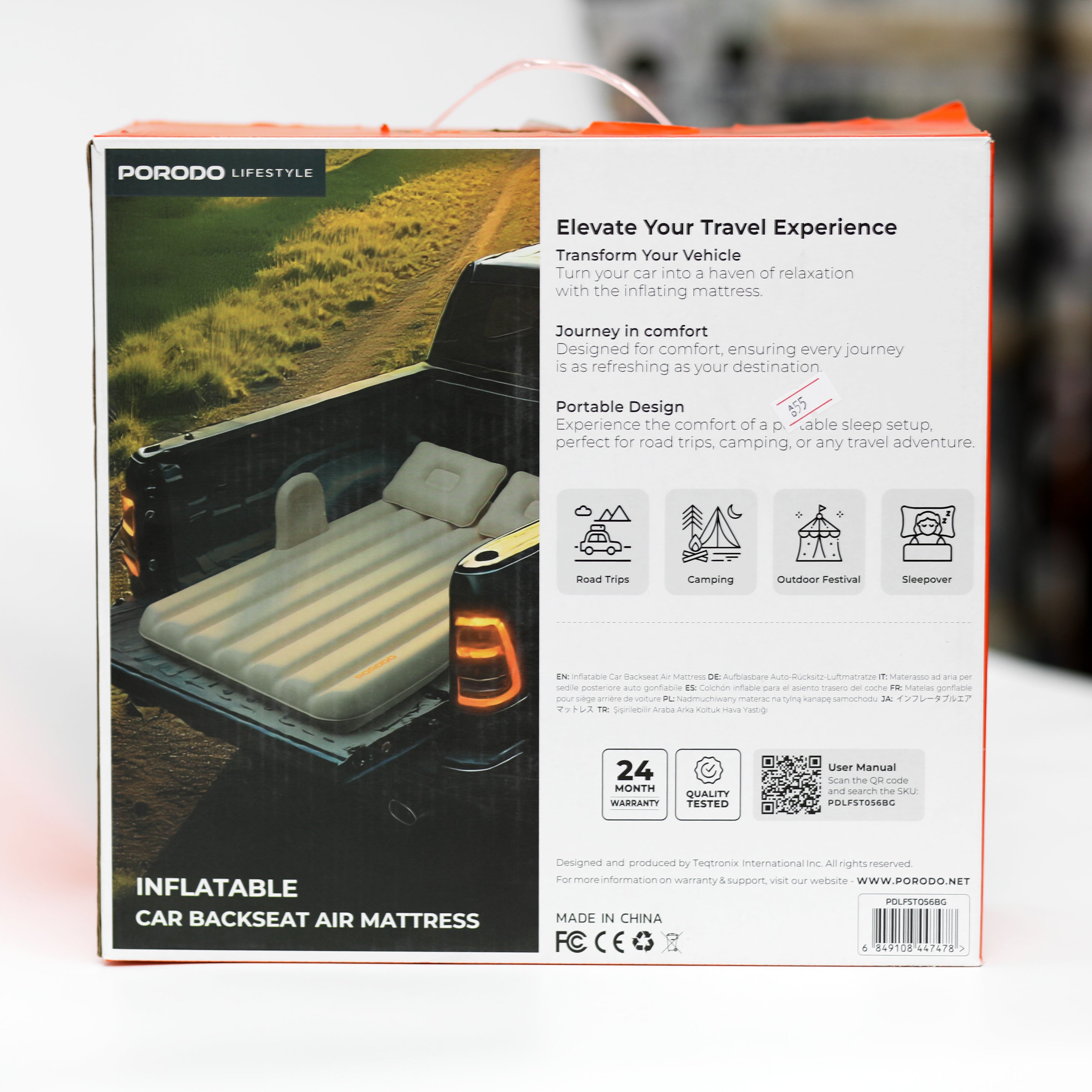 Porodo Inflatable Car Backseat Air Mattress – Portable Car Travel Bed