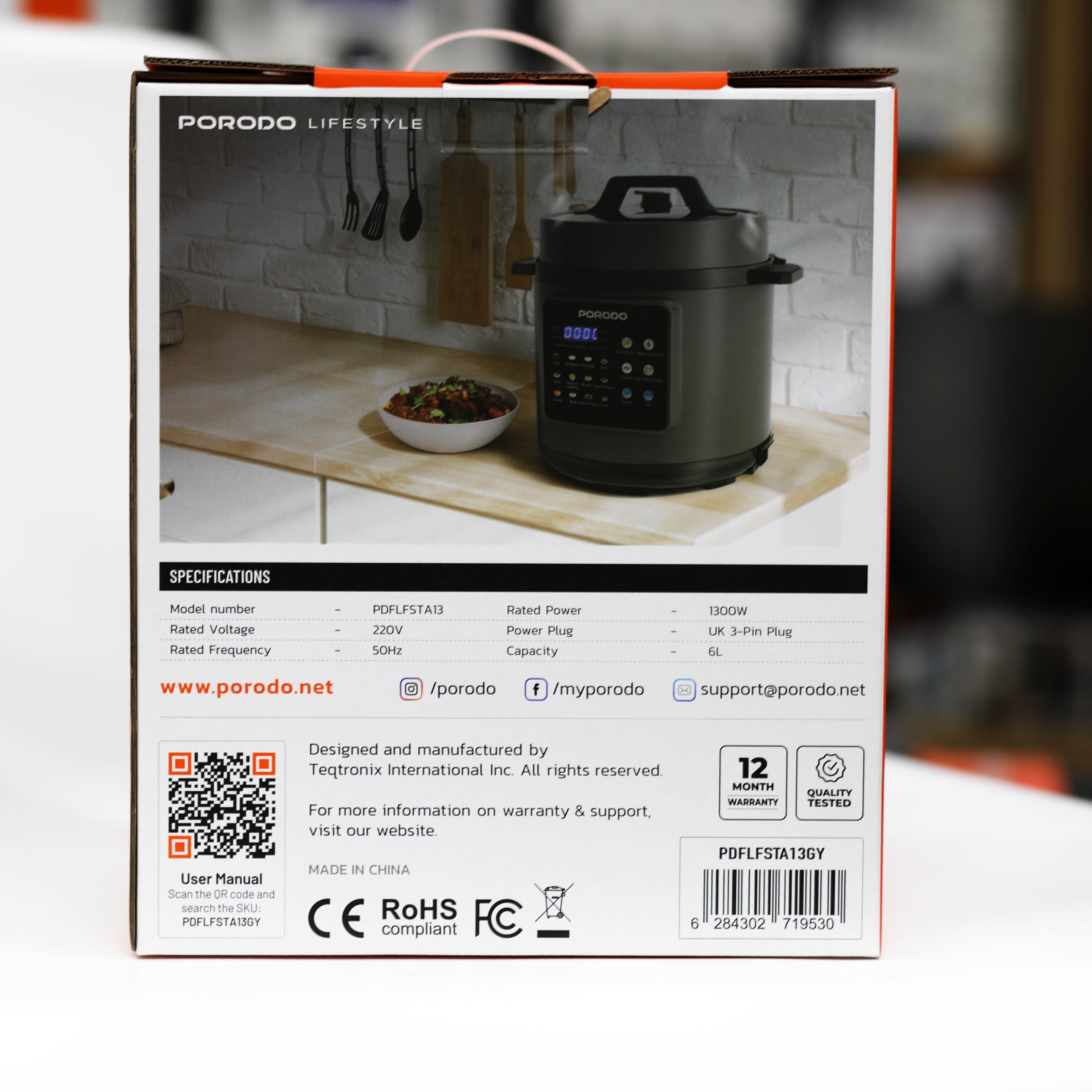 قدر ضغط كهربائي Porodo متعدد الوظائف بسعة 6 لتر – قدرة 1300 واط