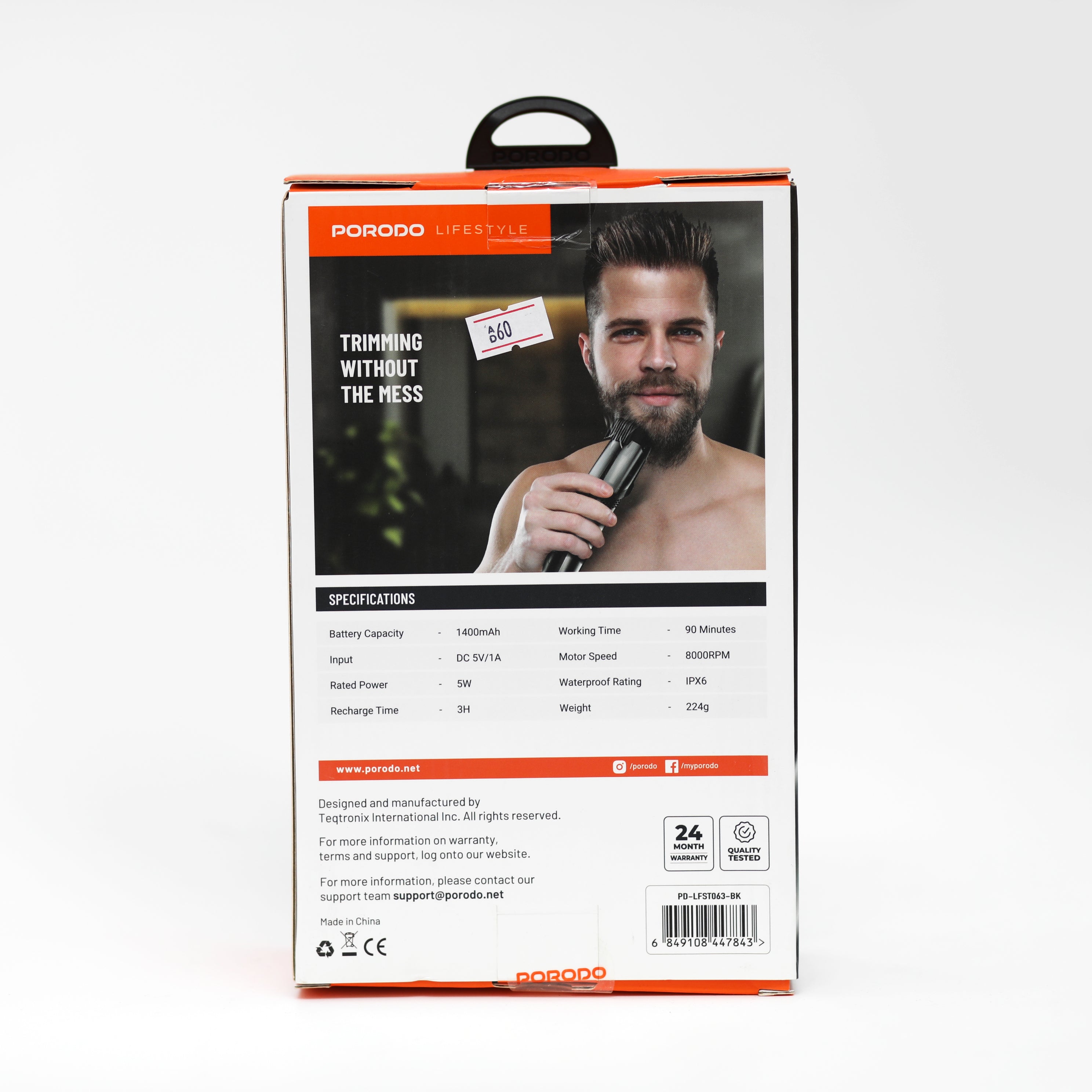 ماكينة حلاقة اللحية والجسم مع شفط الشعر Porodo Air Suction Trimmer