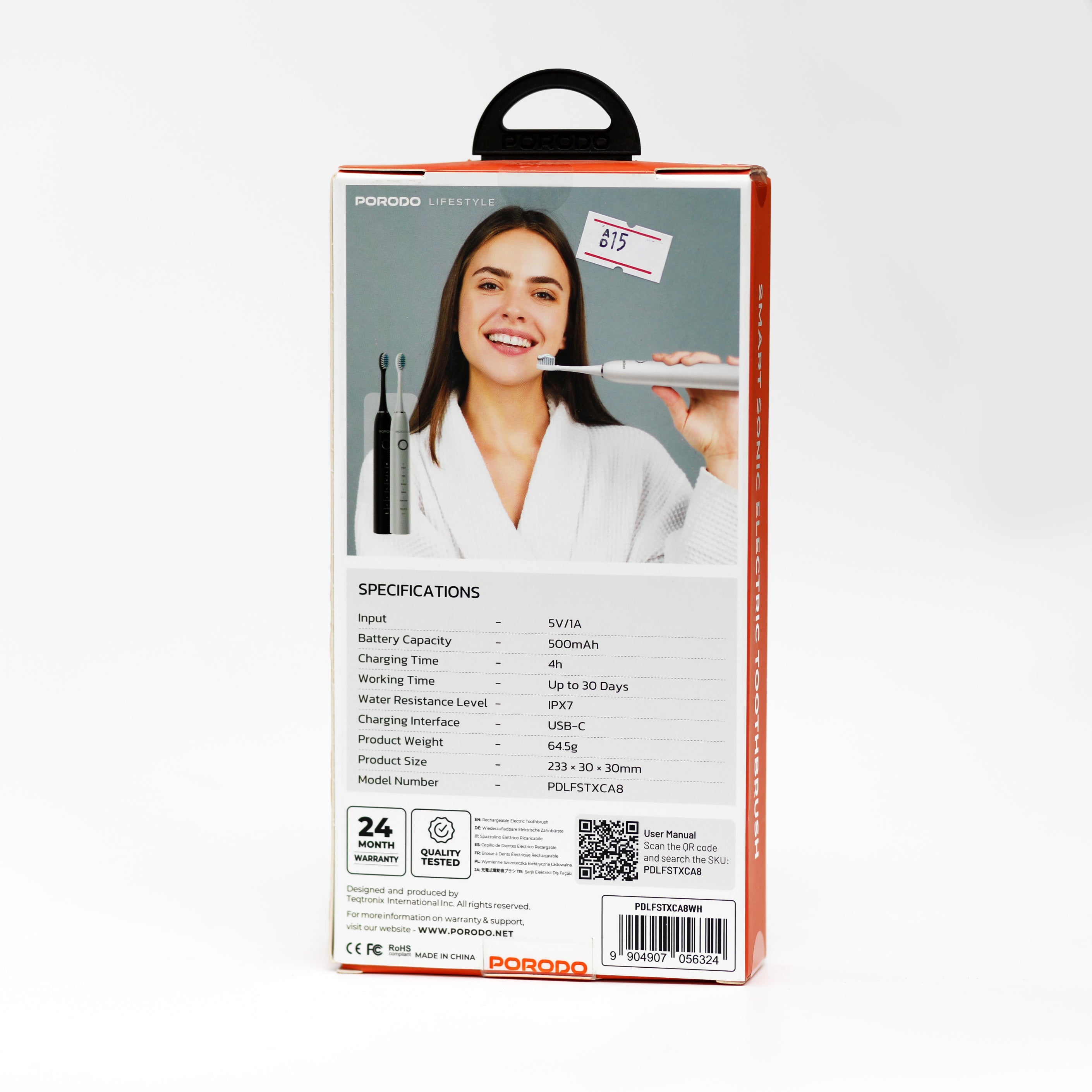 فرشاة أسنان كهربائية ذكية Porodo Smart Sonic بـ 6 أوضاع تنظيف