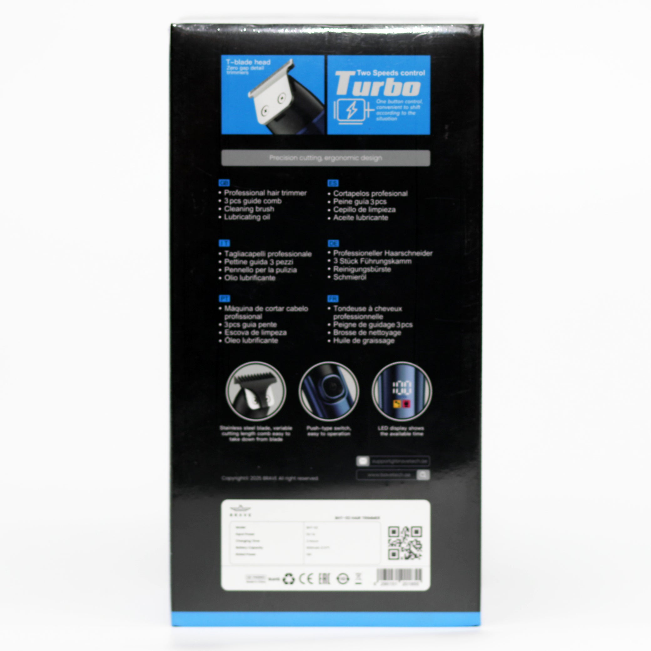 بريف BraveTrim BHT-02 ماكينة حلاقة احترافية T-Blade – سرعتين، شاشة LED، شحن USB