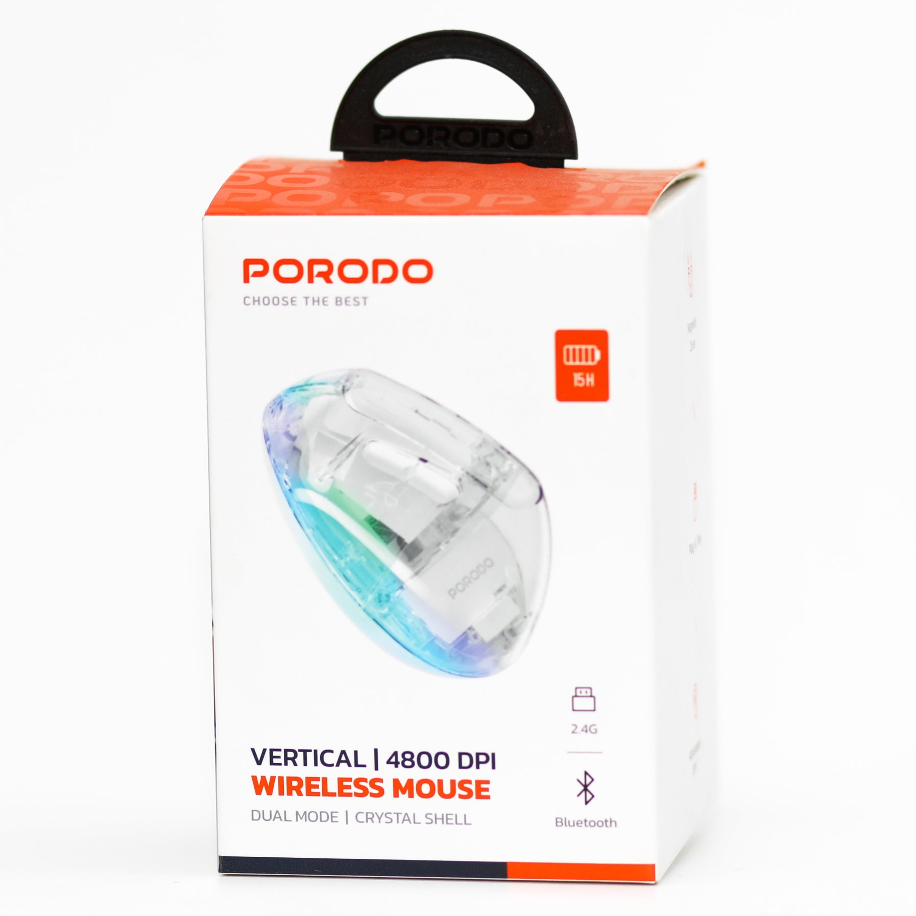 Porodo Vertical Wireless Mouse 4800 DPI Dual Mode Bluetooth & 2.4GHz