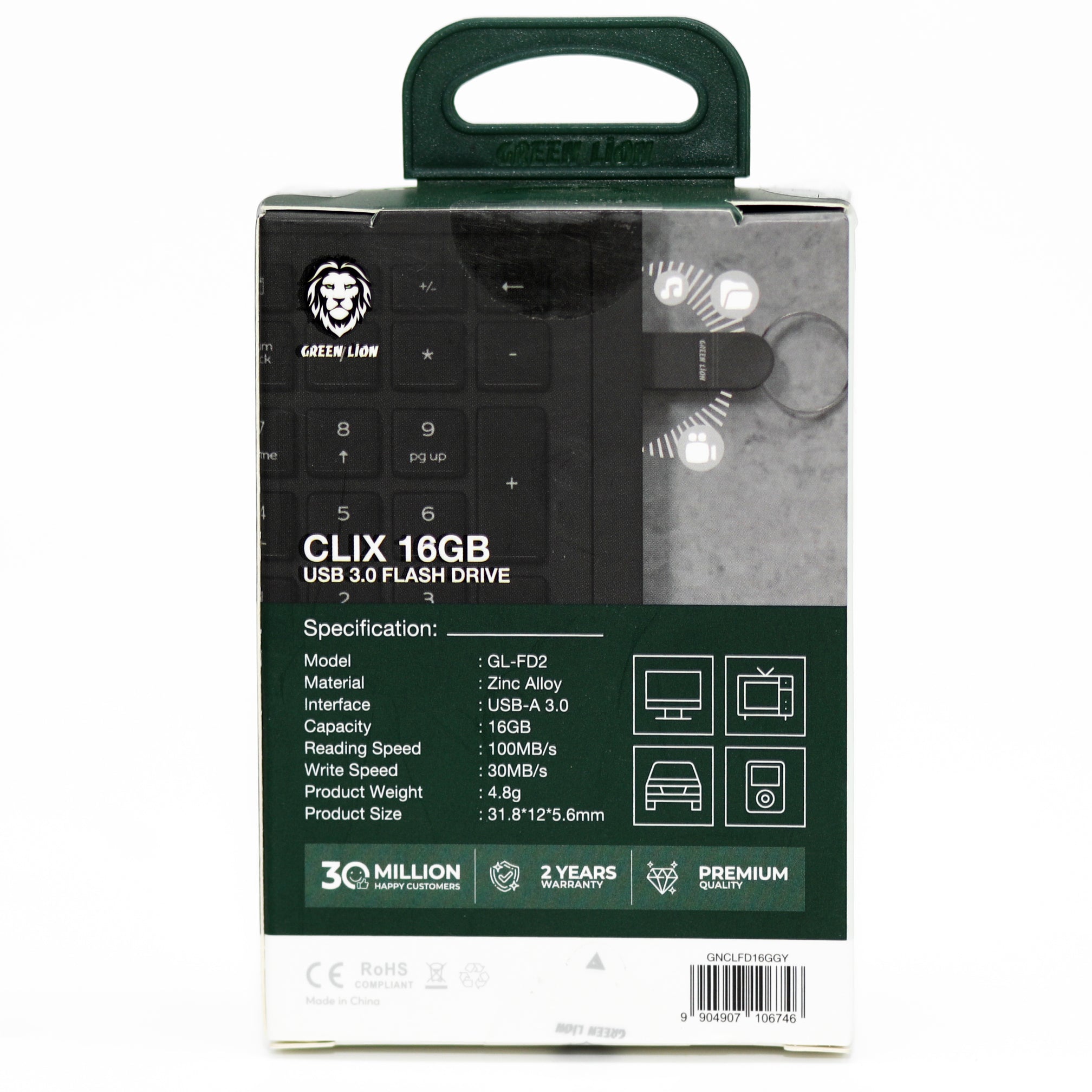 Green Lion CLIX 16GB USB 3.0 Flash Drive High Speed 100MB/s