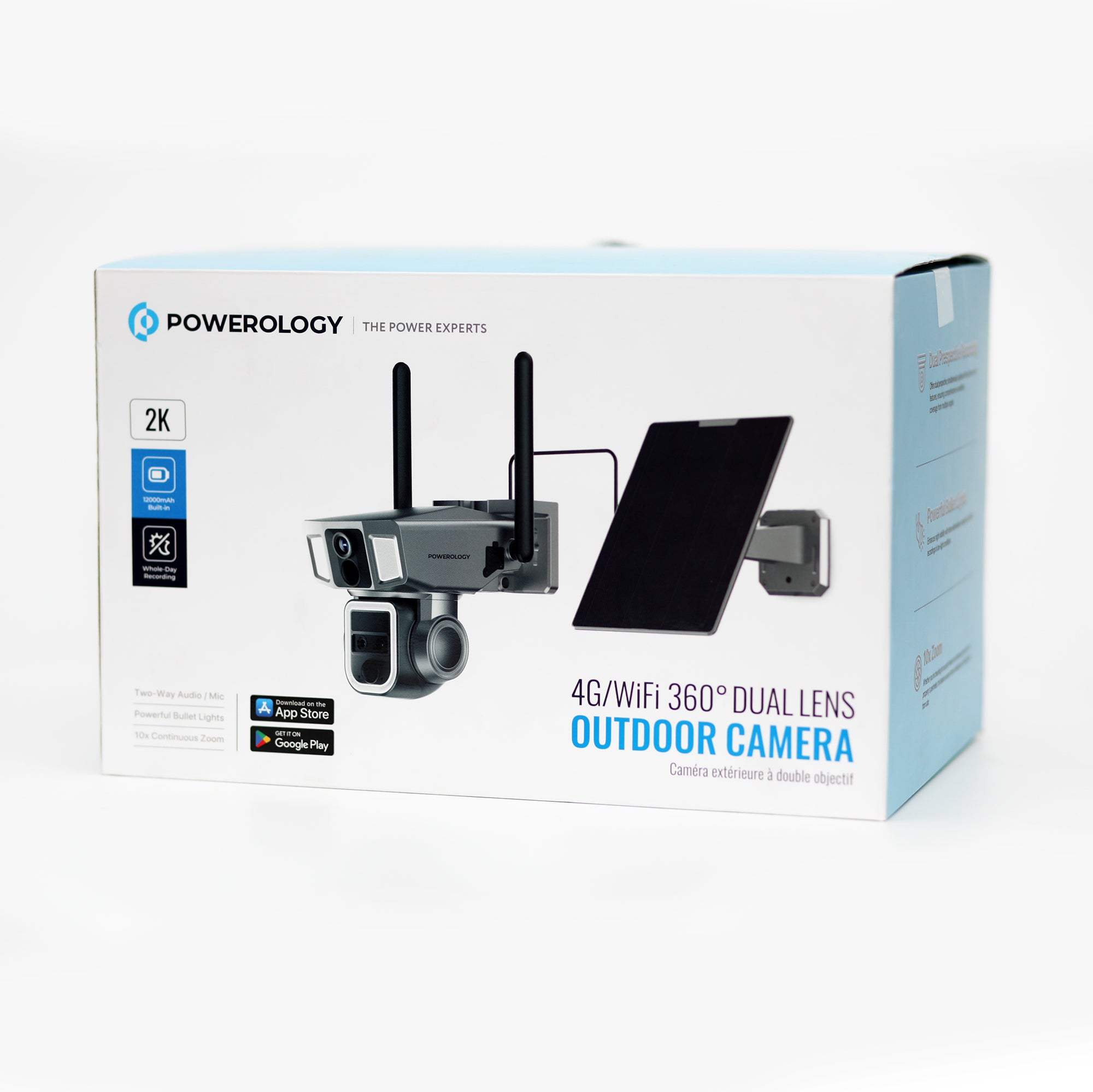 Powerology 4G/WiFi 360° Dual Lens Outdoor Camera with Solar Panel