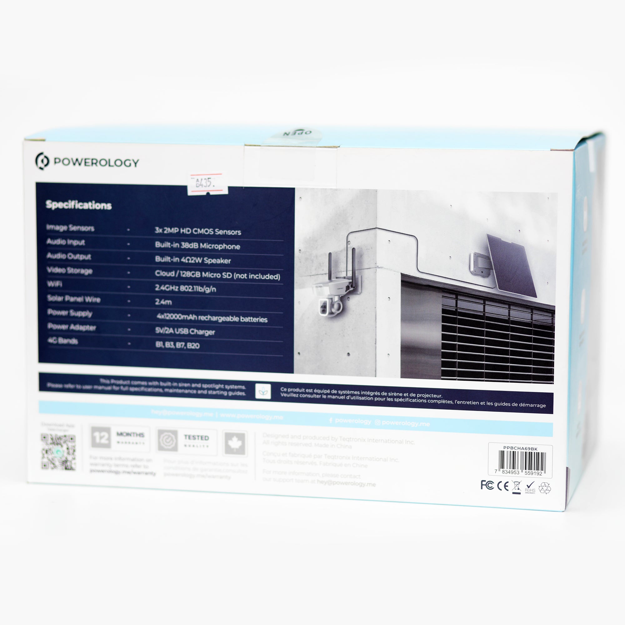 Powerology 4G/WiFi 360° Dual Lens Outdoor Camera with Solar Panel