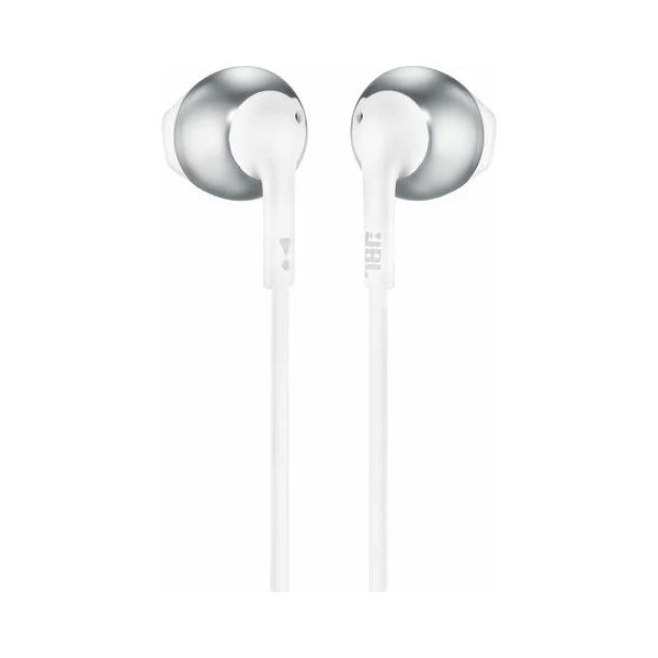 JBL Tune 205 Pure Bass Wired Earphones with Flat Cable and Built-in Microphone – Black / White