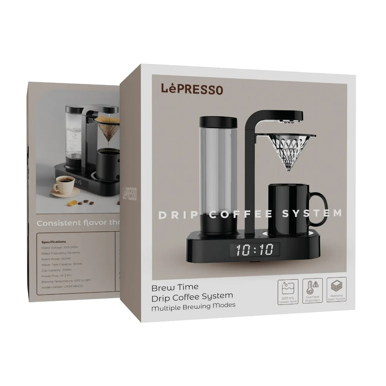 Drip Coffee System with Brew Time Display & Multiple Brewing Modes – Black (LPCFFM0023) – LéPresso