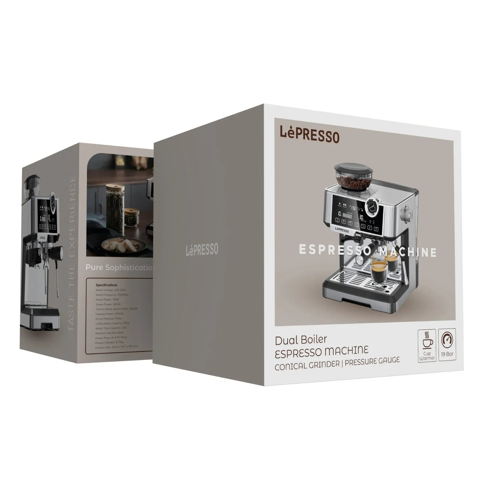 Dual Boiler Espresso Machine with Grinder – 19 Bar Pressure Coffee Maker - LéPresso