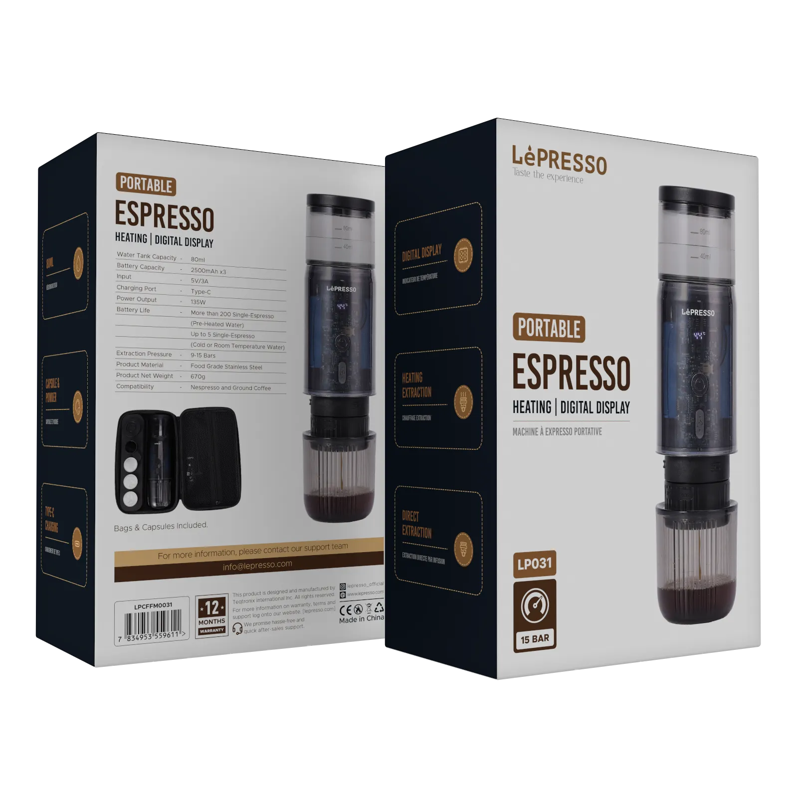 Portable Espresso Machine 15 Bar – Digital Display & Heating Coffee Maker - LéPresso