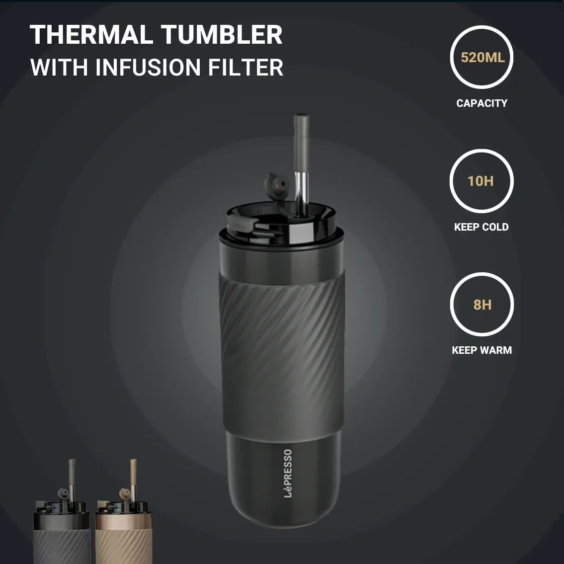 Thermal Tumbler with Infusion Filter – 520ML Insulated Travel Mug - LéPresso