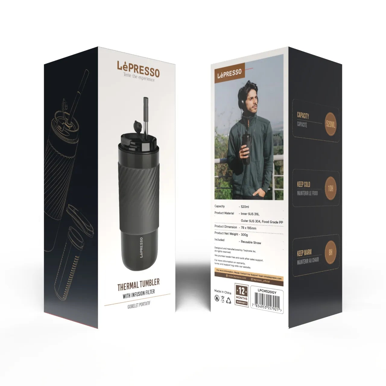 Thermal Tumbler with Infusion Filter – 520ML Insulated Travel Mug - LéPresso