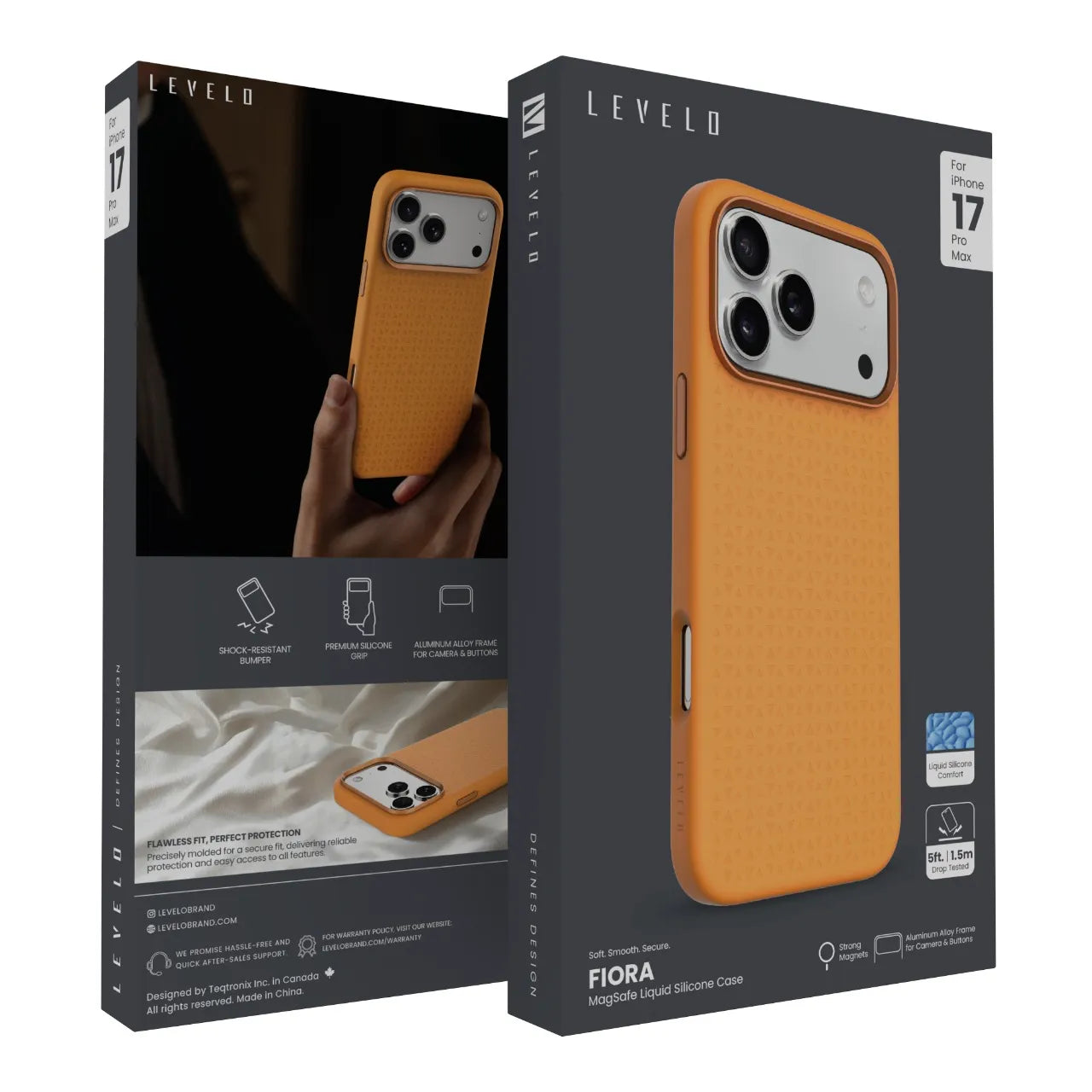 Levelo Fiora MagSafe Liquid Silicone Case With Pattern For iPhone 17 Pro - Orange