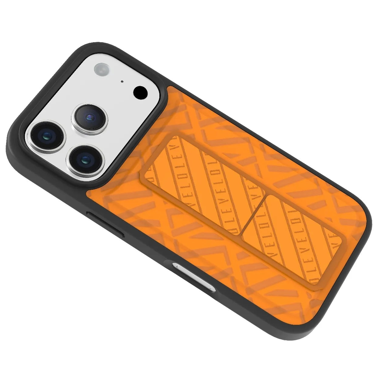 Levelo Morphix Cuero GripStand Case for iPhone 17 Pro Max – Magnetic Grip, Stand & Premium Texture (Orange-blue)
