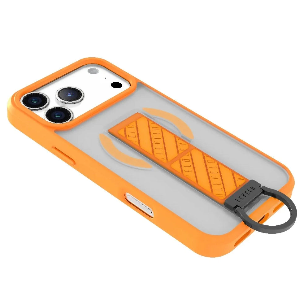 Levelo Morphix Clara Grip Case for iPhone 17 Pro Max – Shock Resistant, Magnetic Grip & Stand (Sunrise Orange)