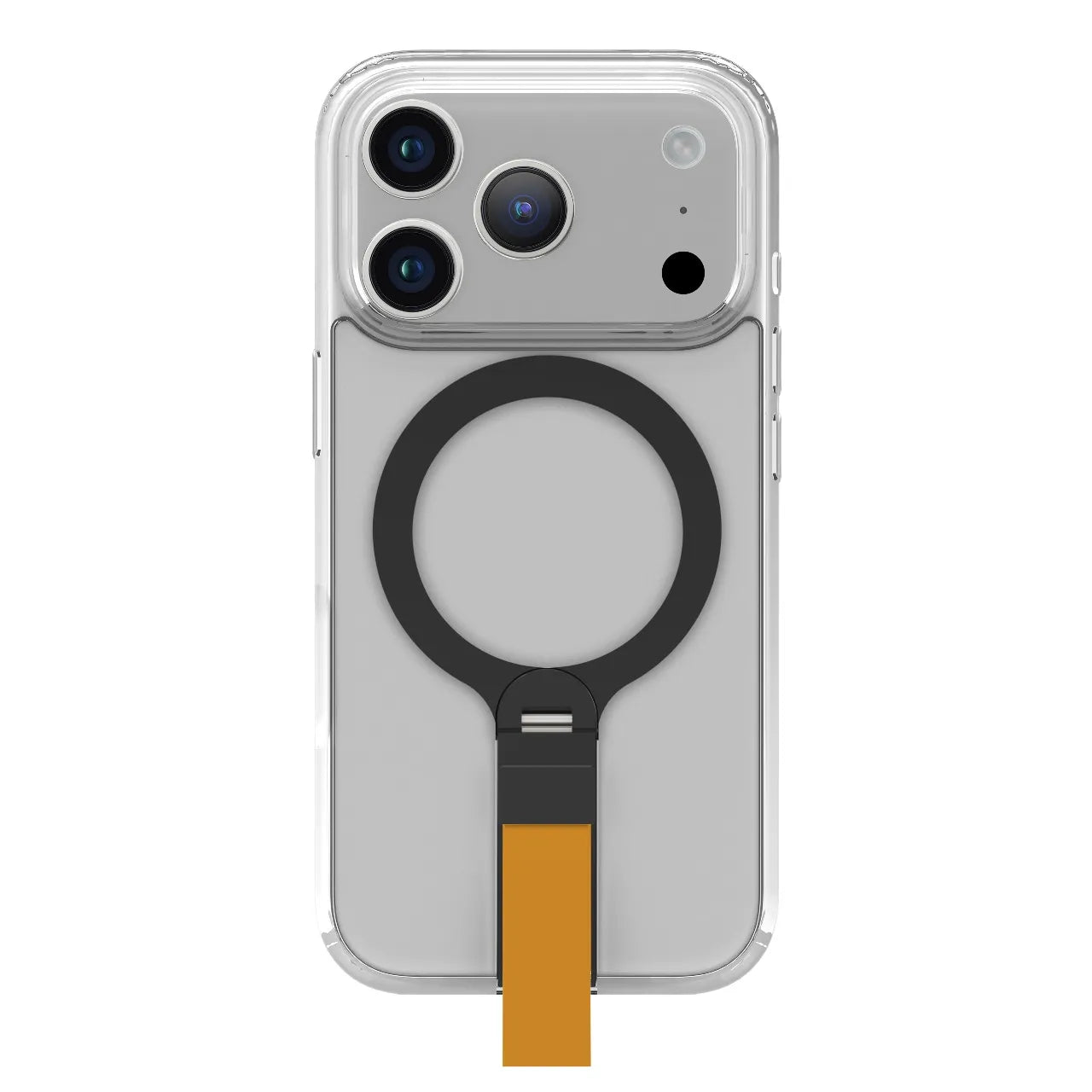 Levelo Spira Grip Case for iPhone 17 Pro – Clear with Sunrise Orange Strap
