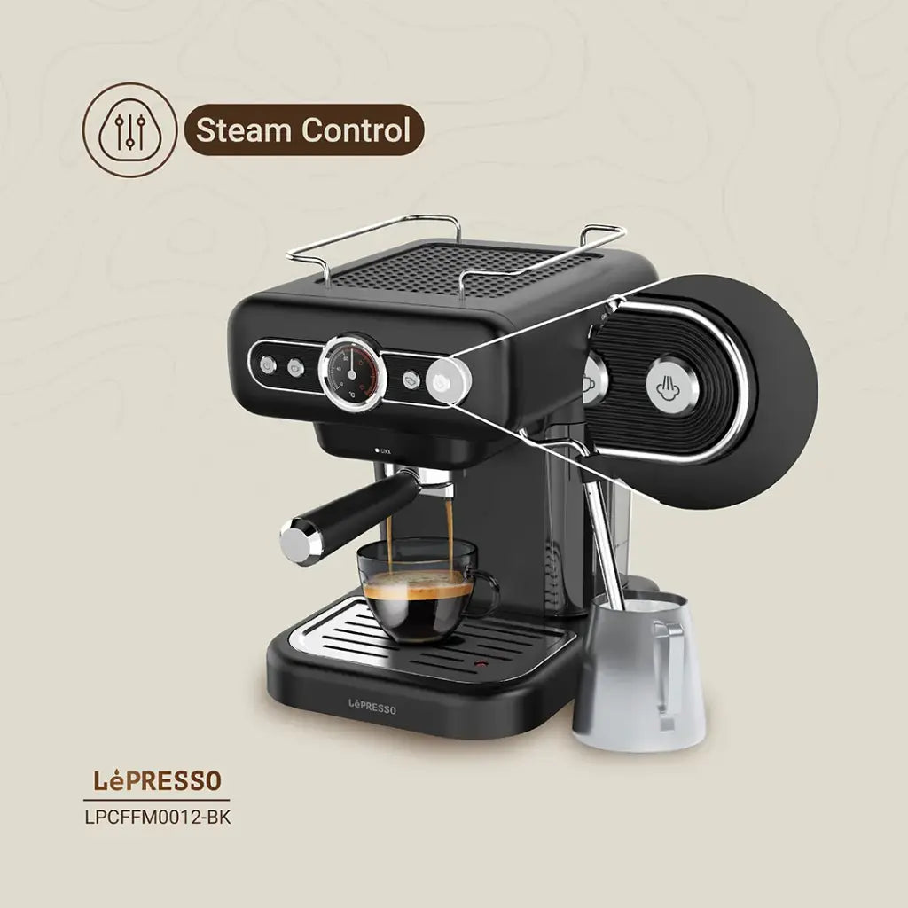 ماكينة اسبريسو ريترو بضغط 15 بار مع بخار الحليب ومؤشر ضغط – ليبريسو LePresso Espresso Machine