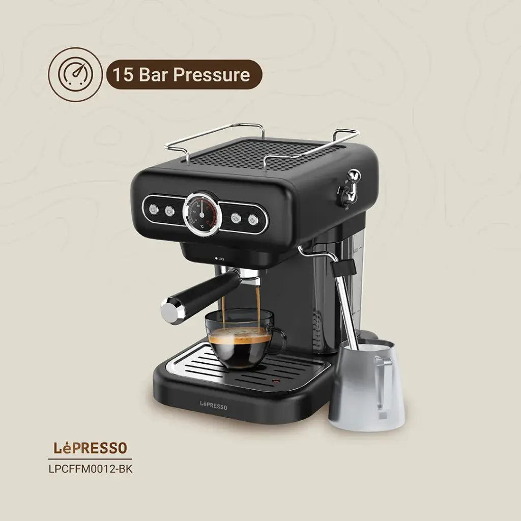 ماكينة اسبريسو ريترو بضغط 15 بار مع بخار الحليب ومؤشر ضغط – ليبريسو LePresso Espresso Machine