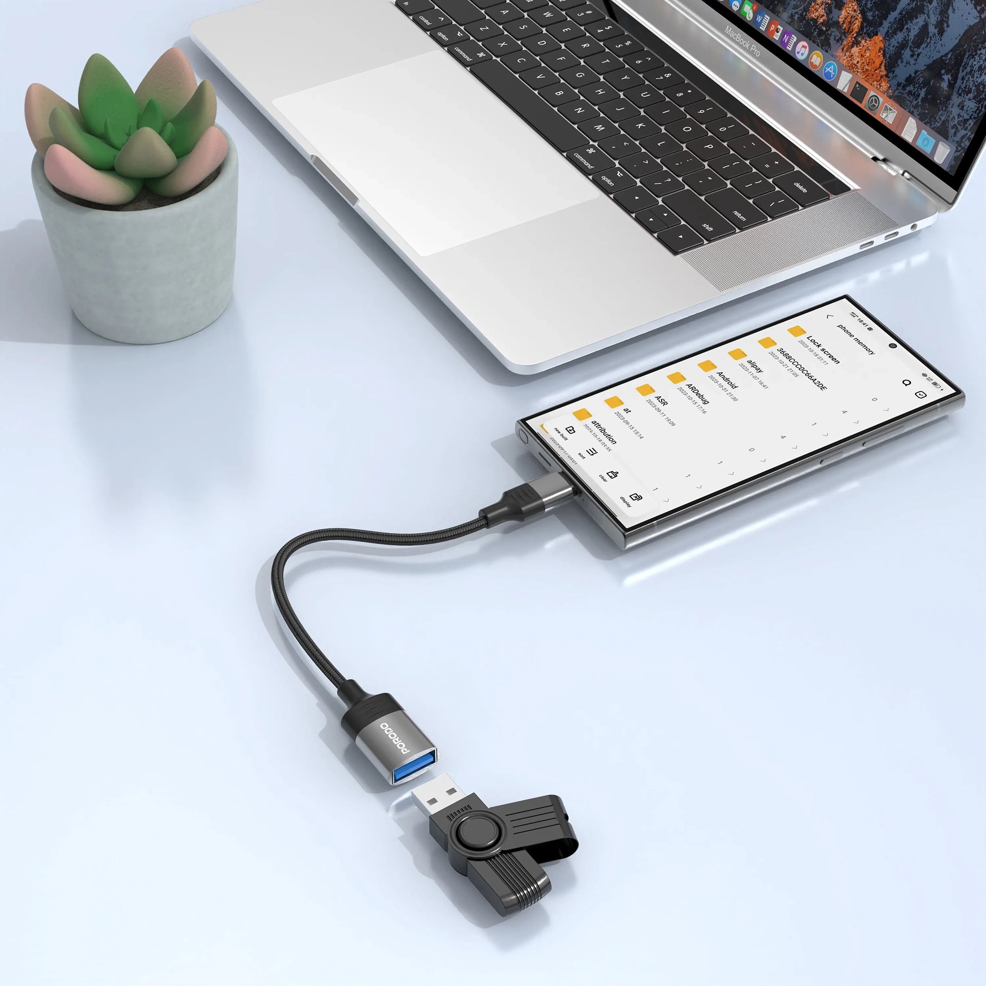 Porodo USB-C OTG Wire USB 3.0 10Gbps 0.12M – Black