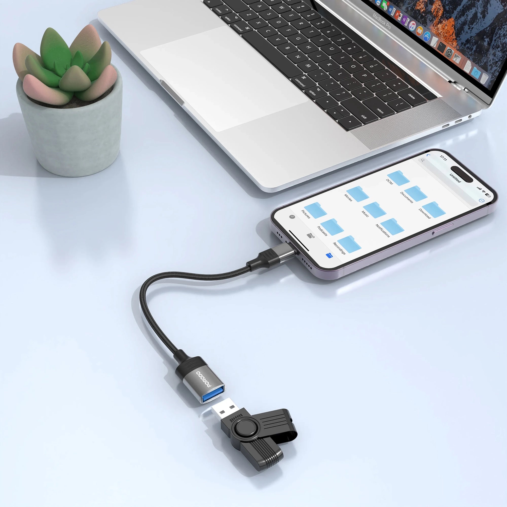 Porodo Lightning OTG Wire USB 2.0 480Mbps 0.12M – Black
