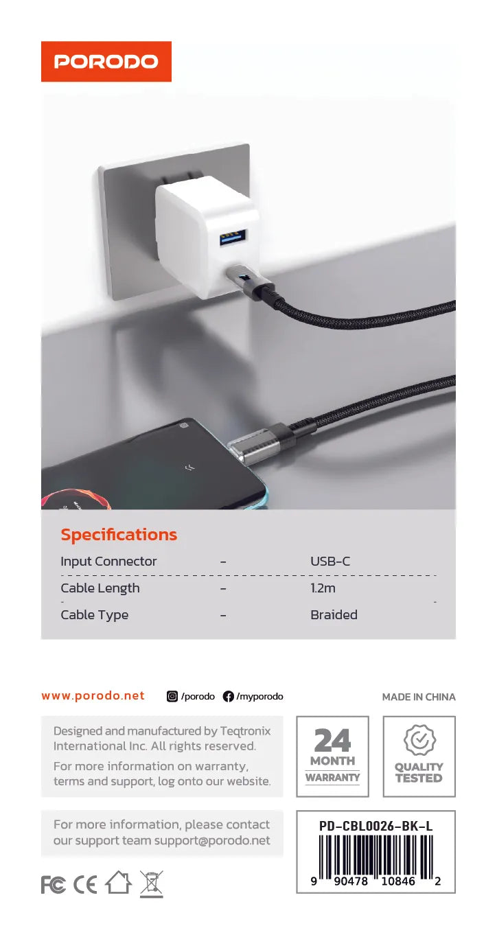 Braided USB-C to Lightning Fast Charging Cable 60W Transparent Head 1.2M – Porodo