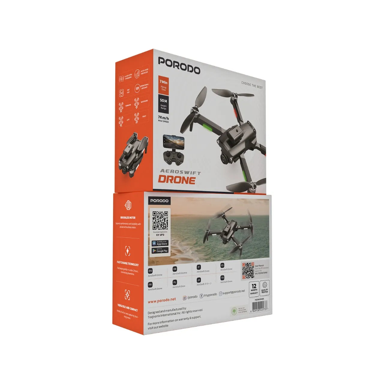 Porodo AeroSwift RC Folding Drone with Brushless Motor & Obstacle Avoidance – Black