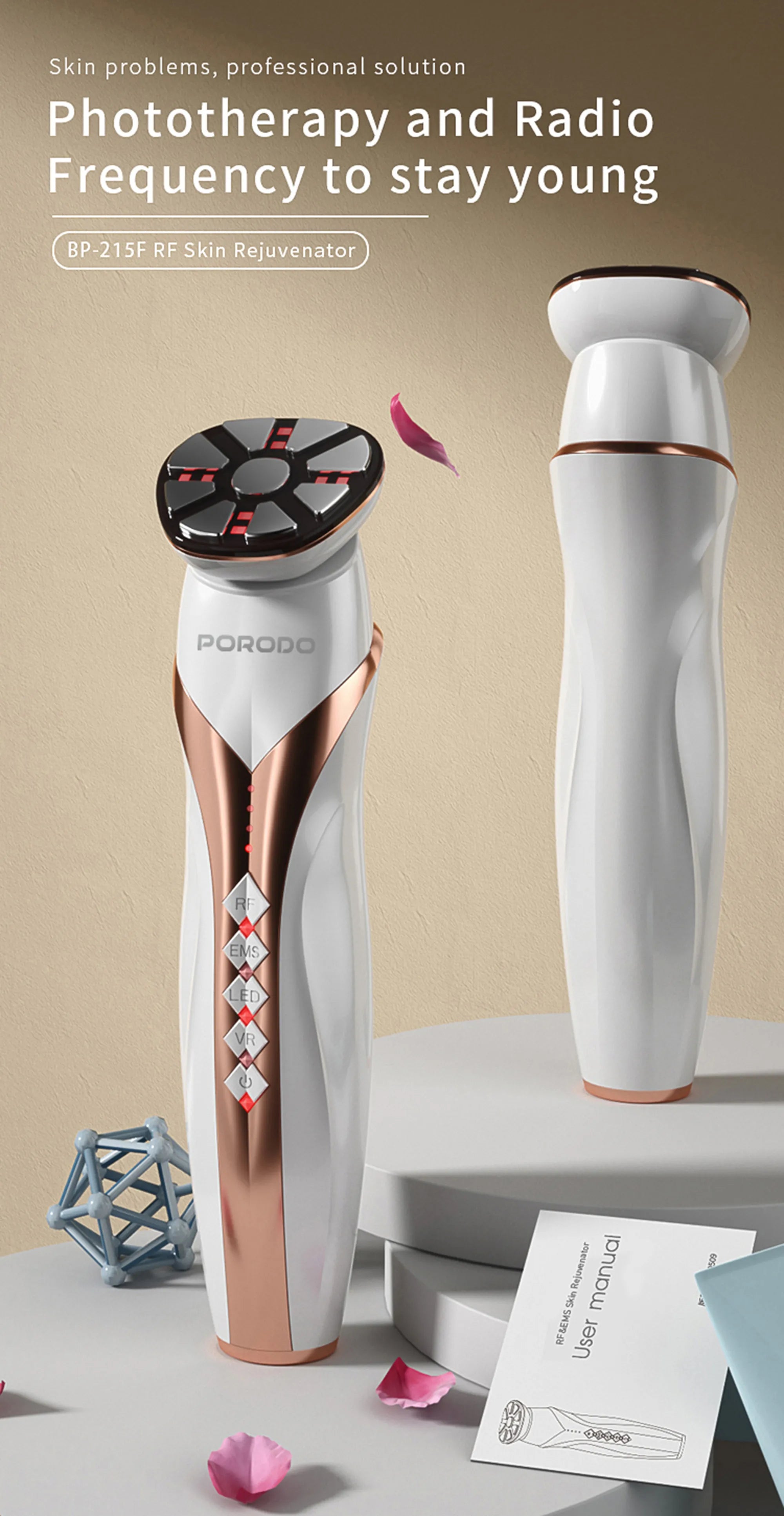 Porodo RF & EMS Skin Rejuvenator 4-in-1 LED Light Therapy Face Massager