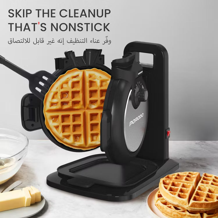 ماكينة وافل Porodo Vertical Waffle Maker بقدرة 800 واط مع مستويات حرارة قابلة للتعديل