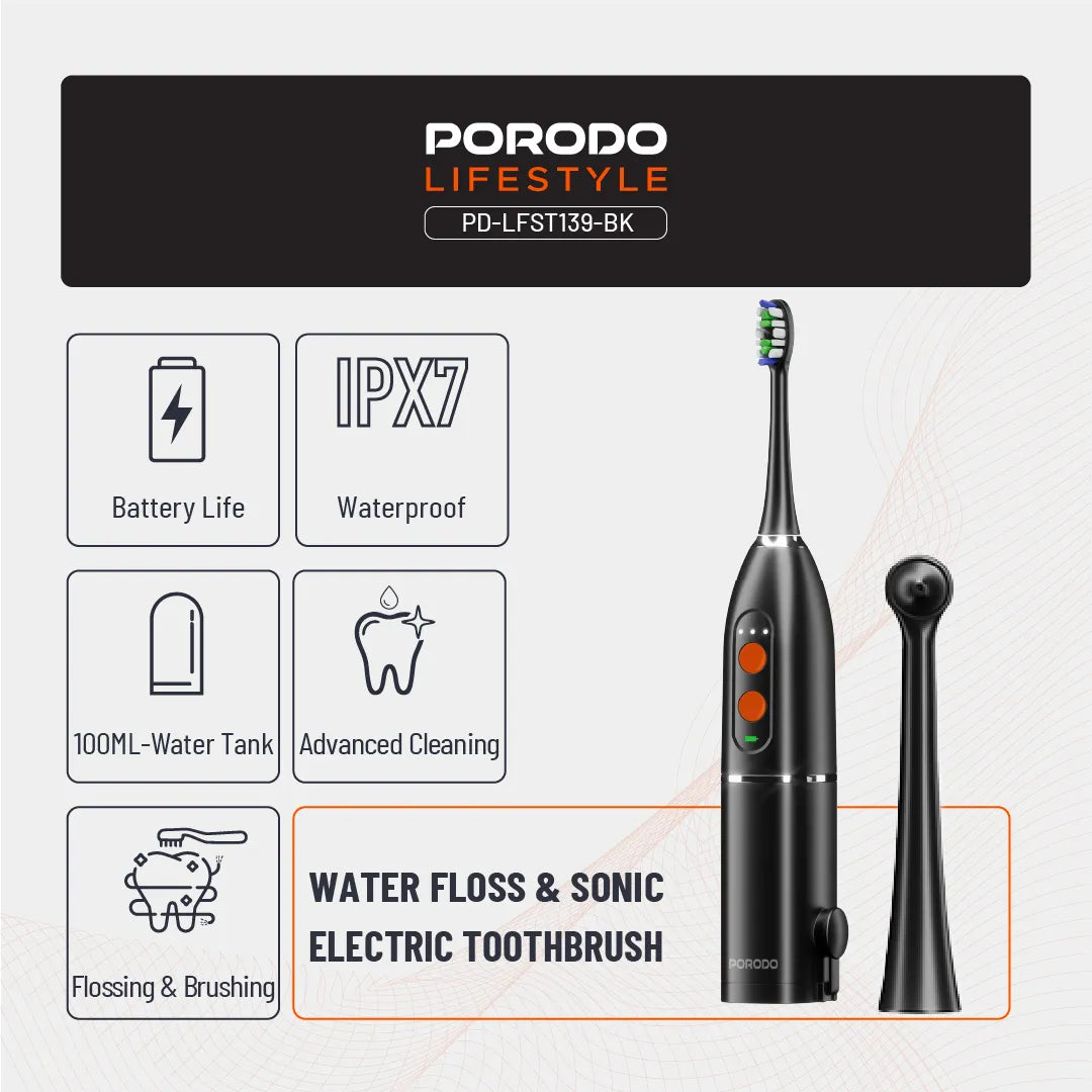 Porodo Lifestyle Water Floss & Sonic Electric Toothbrush 1000mAh IPX7