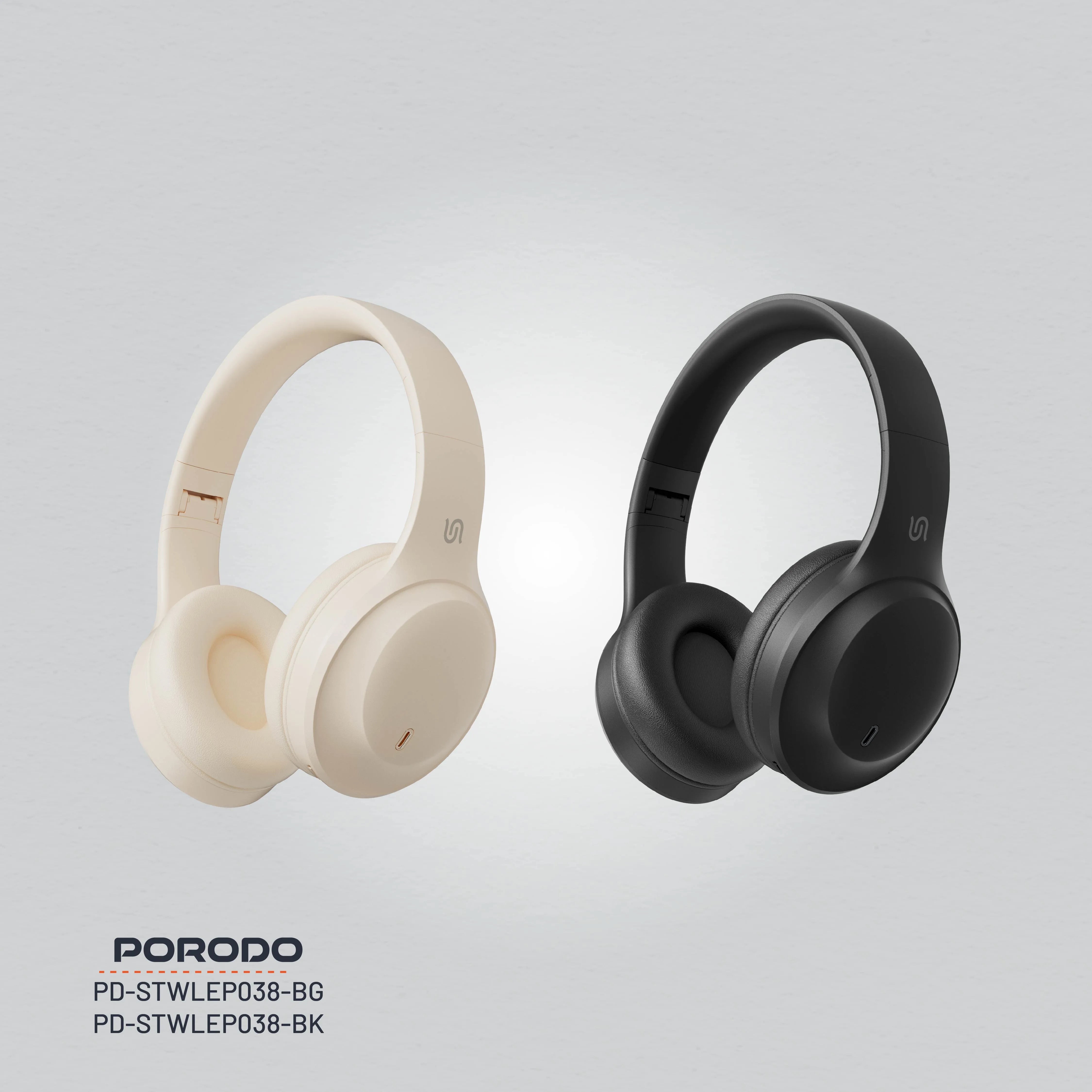 سماعات Porodo Soundtec Primo اللاسلكية مع ENC ووضع الألعاب منخفض التأخير – أسود / بيج
