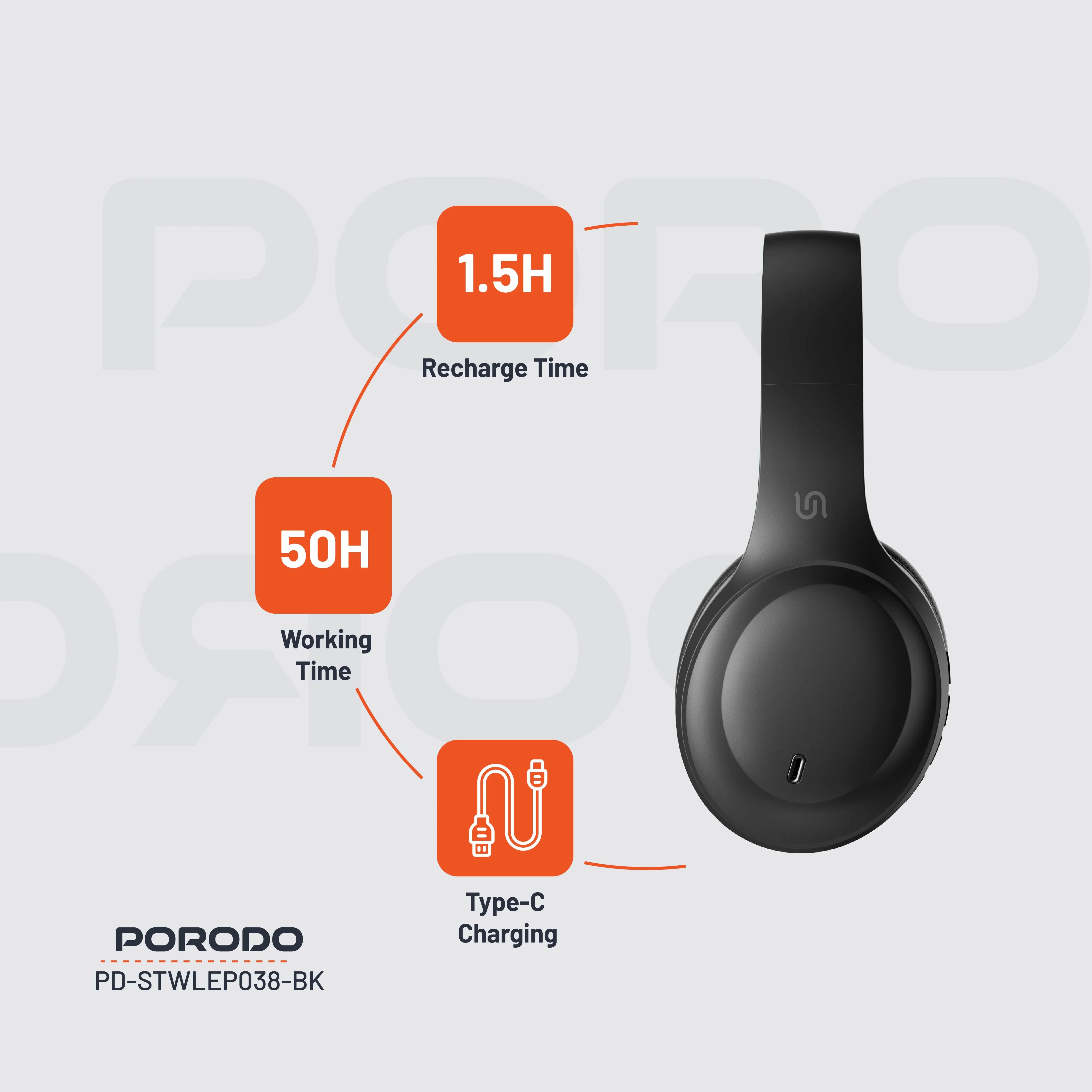 سماعات Porodo Soundtec Primo اللاسلكية مع ENC ووضع الألعاب منخفض التأخير – أسود / بيج