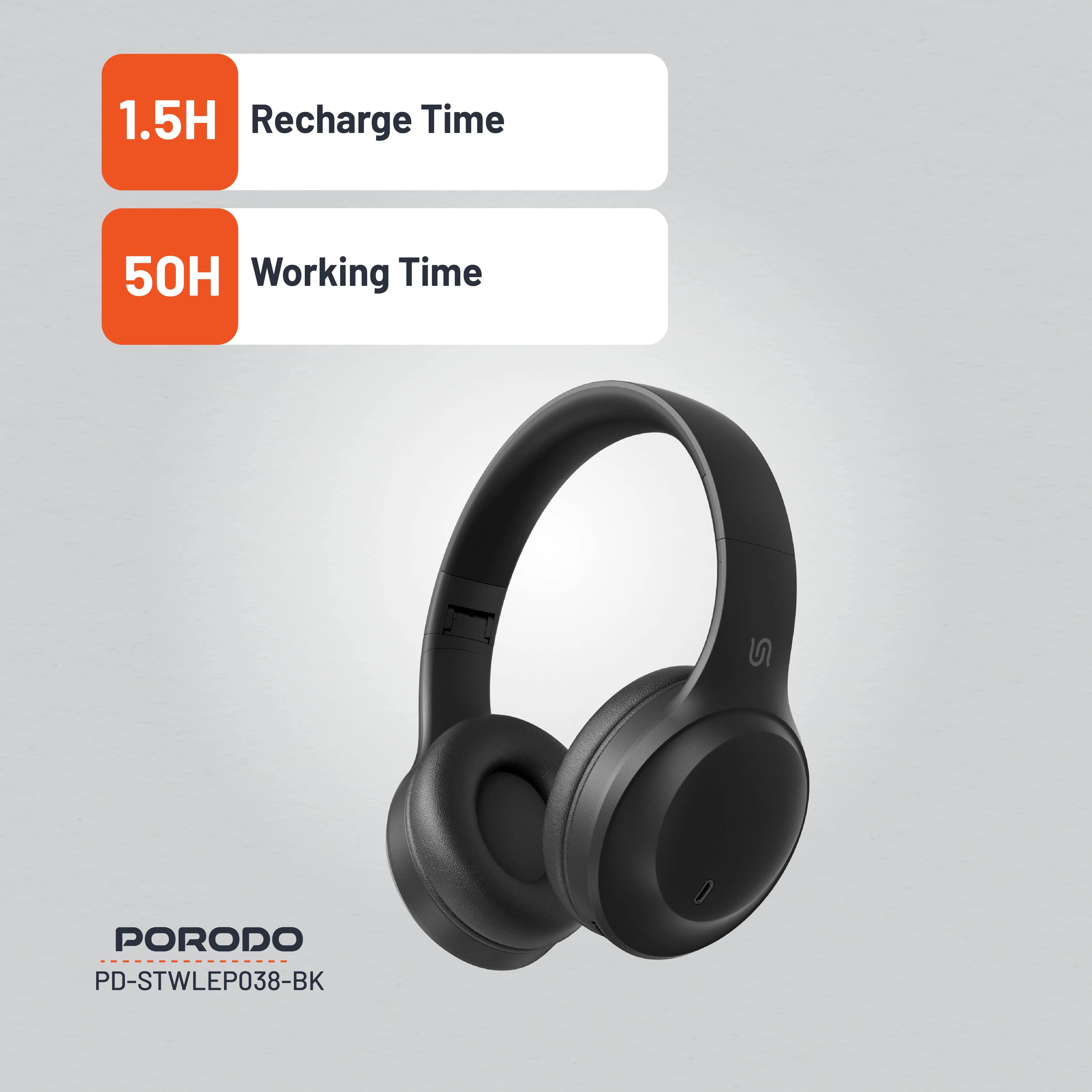 سماعات Porodo Soundtec Primo اللاسلكية مع ENC ووضع الألعاب منخفض التأخير – أسود / بيج