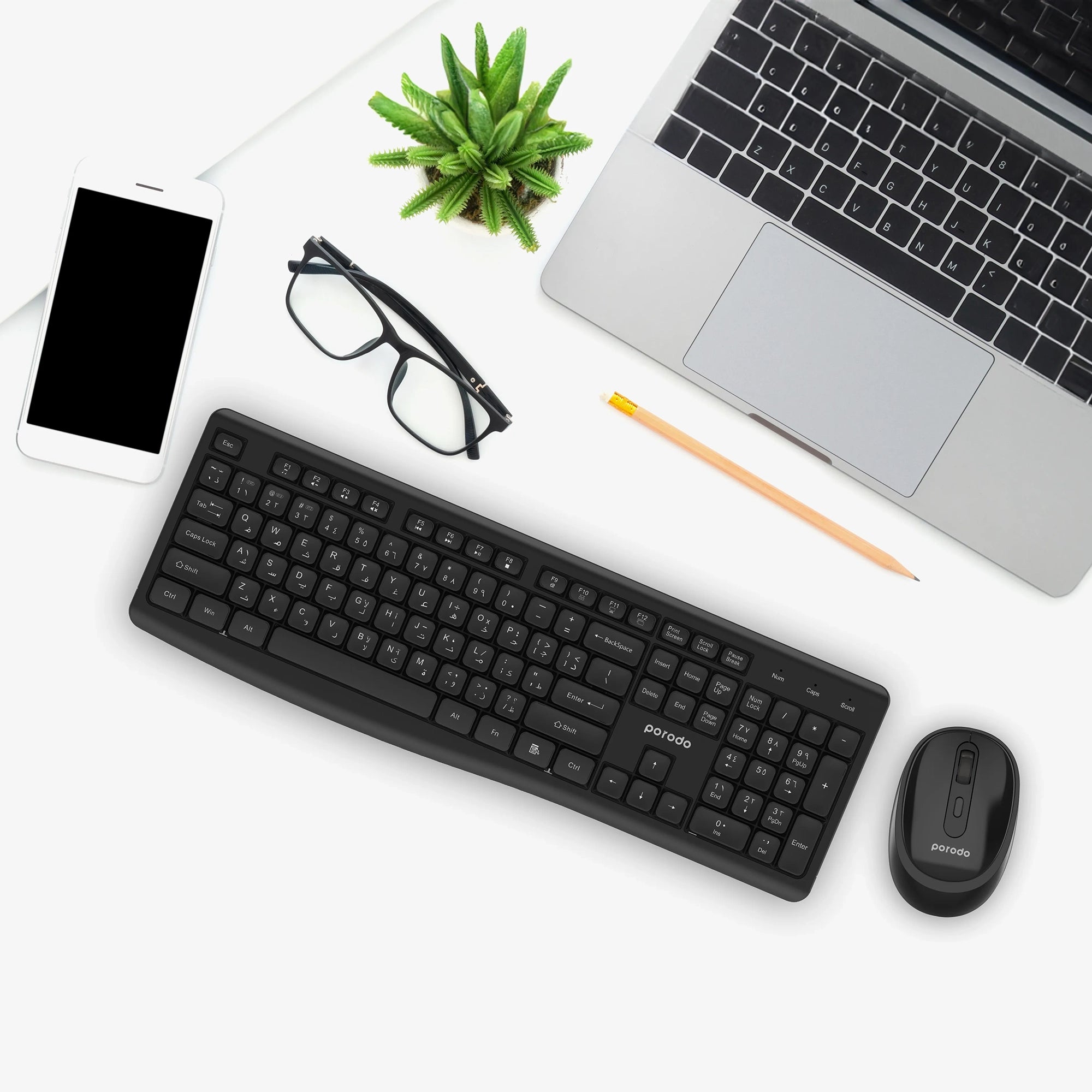 Porodo Dual Mode Wireless Keyboard Mouse Set Bluetooth & 2.4GHz Full Size Combo for PC & Laptop