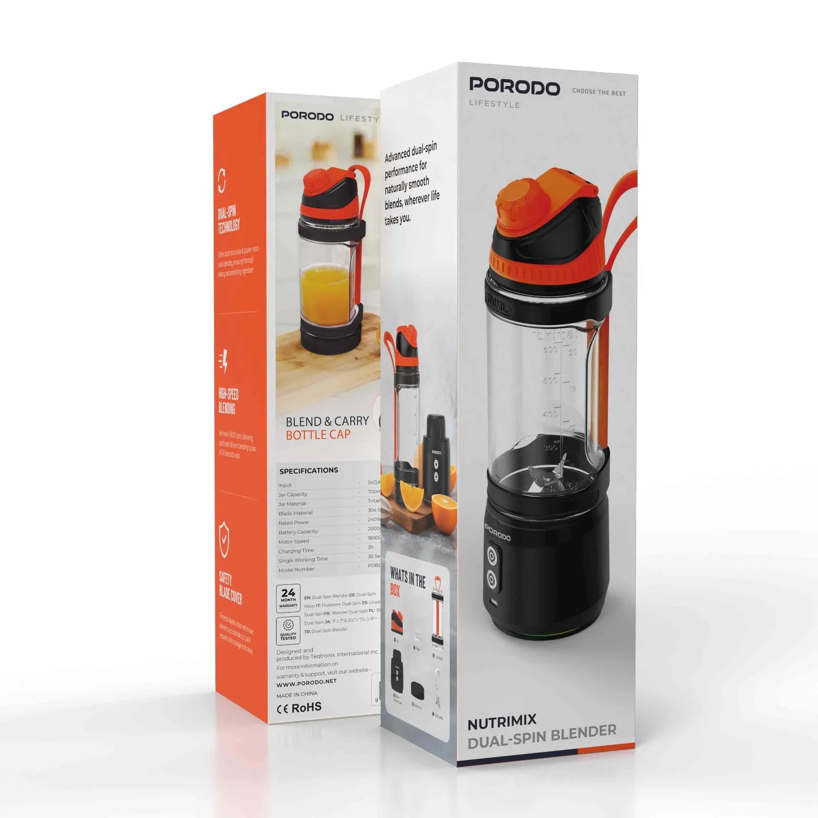 Portable Dual Spin Blender Bottle with USB Charging & 700ml Capacity – Porodo Lifestyle