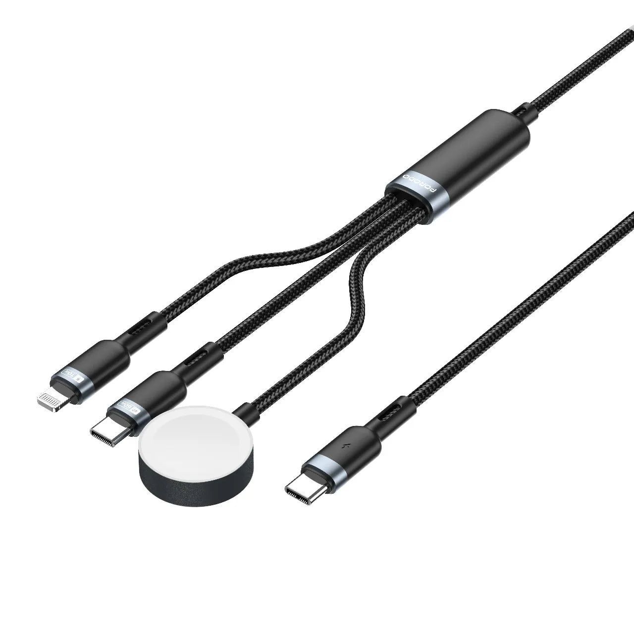TrioLink 3-in-1 Charging Cable 60W USB-C, Lightning & Apple Watch Charger – Black -Porodo