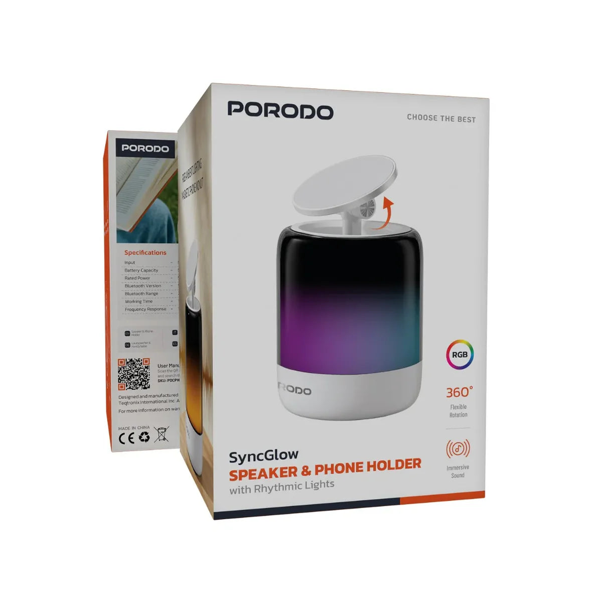 حامل هاتف سيارة Porodo SyncGlow 2 في 1 مع مكبر صوت