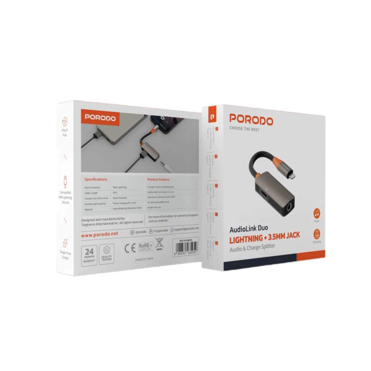 AudioLink Duo Lightning to 3.5mm Audio & Charging Splitter – Gray - Porodo