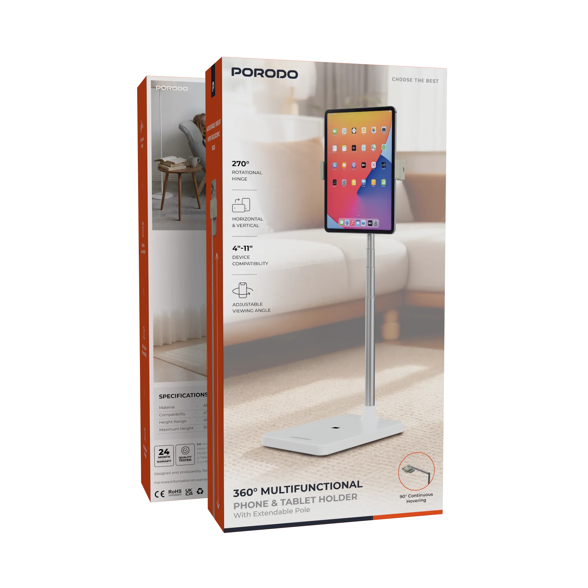 Phone & Tablet Holder Stand Adjustable Extendable Pole 360° – Porodo