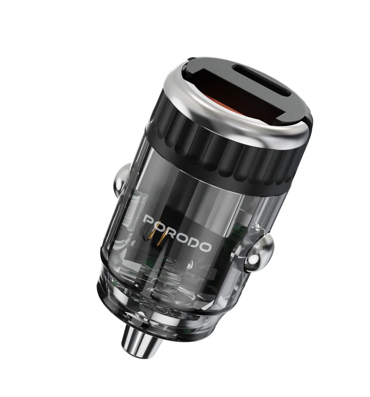 Dual Port Transparent Car Charger 36W QC3.0 Fast Charging with USB-C Cable – Black - Porodo