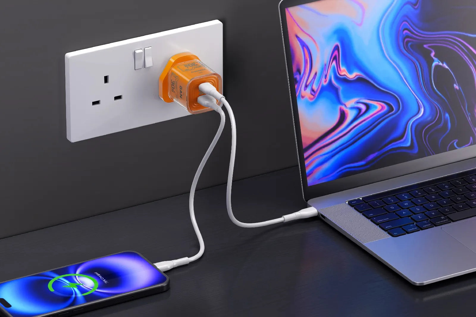 بورودو Tezclarte شاحن جداري GaN مزدوج 30 واط USB-C + USB-A