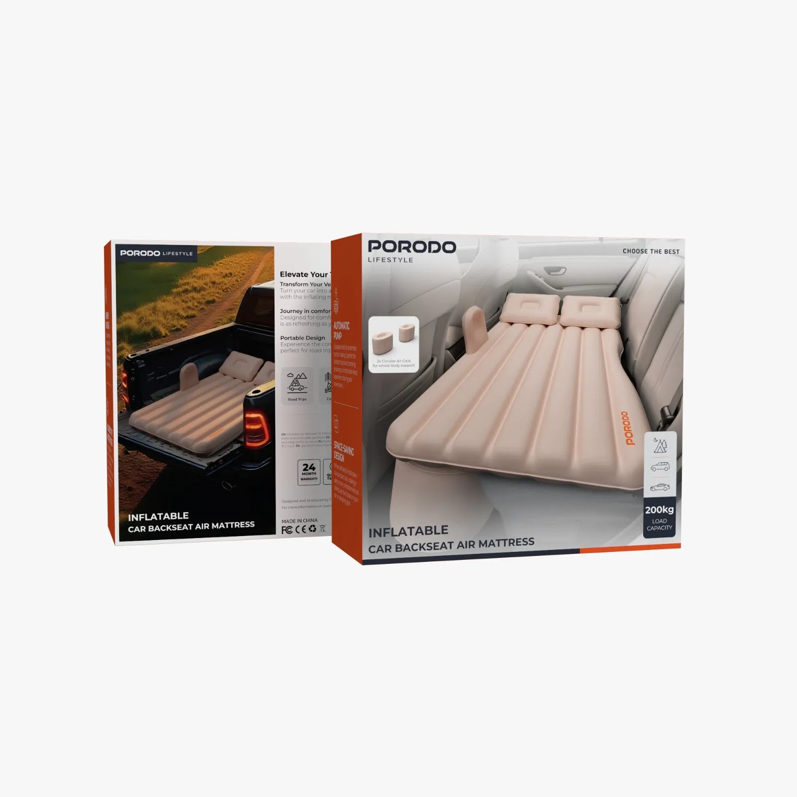 Porodo Inflatable Car Backseat Air Mattress – Portable Car Travel Bed