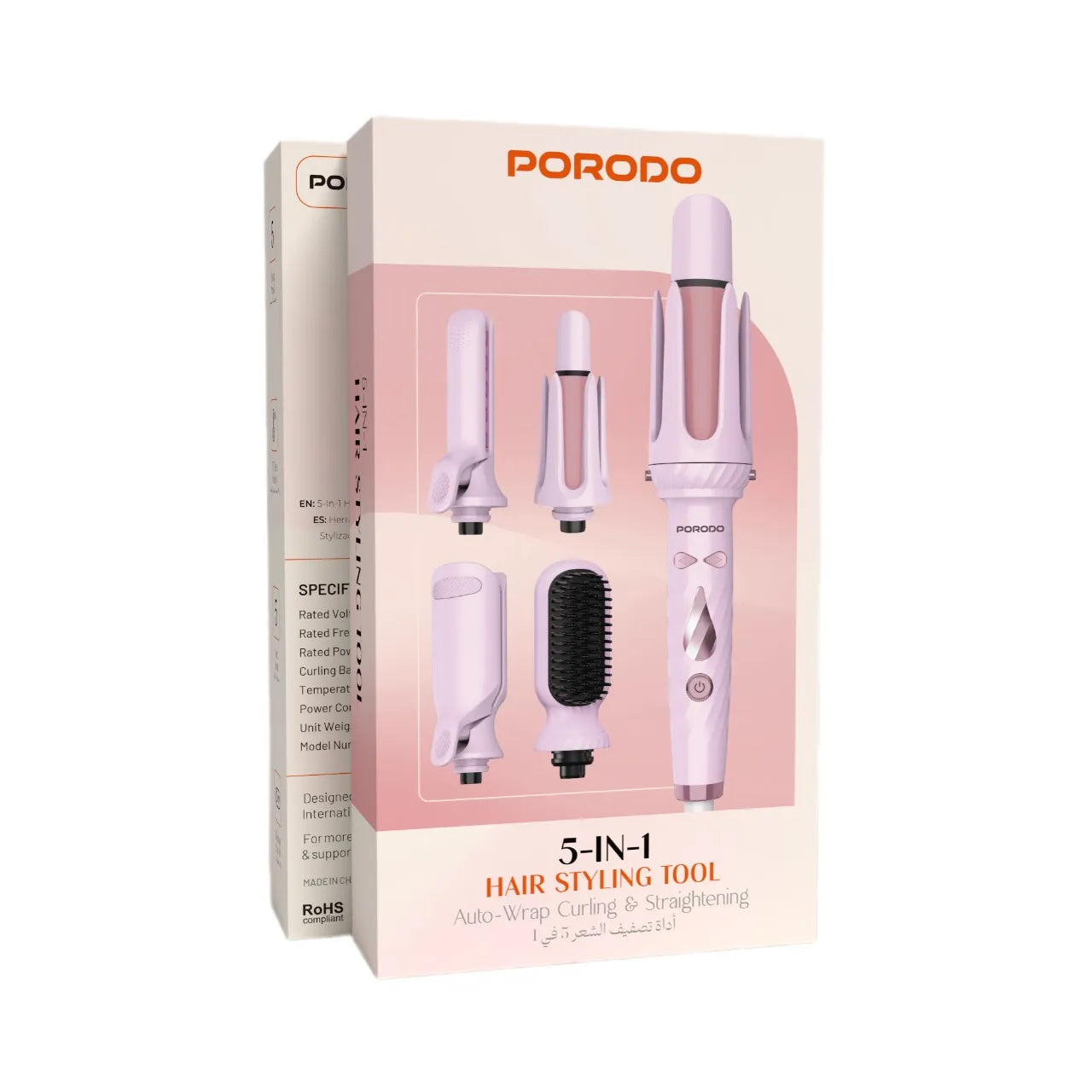 جهاز تصفيف شعر أوتوماتيك 5 في 1 مع ملحقات متعددة – بورودو Porodo Hair Styler Pink