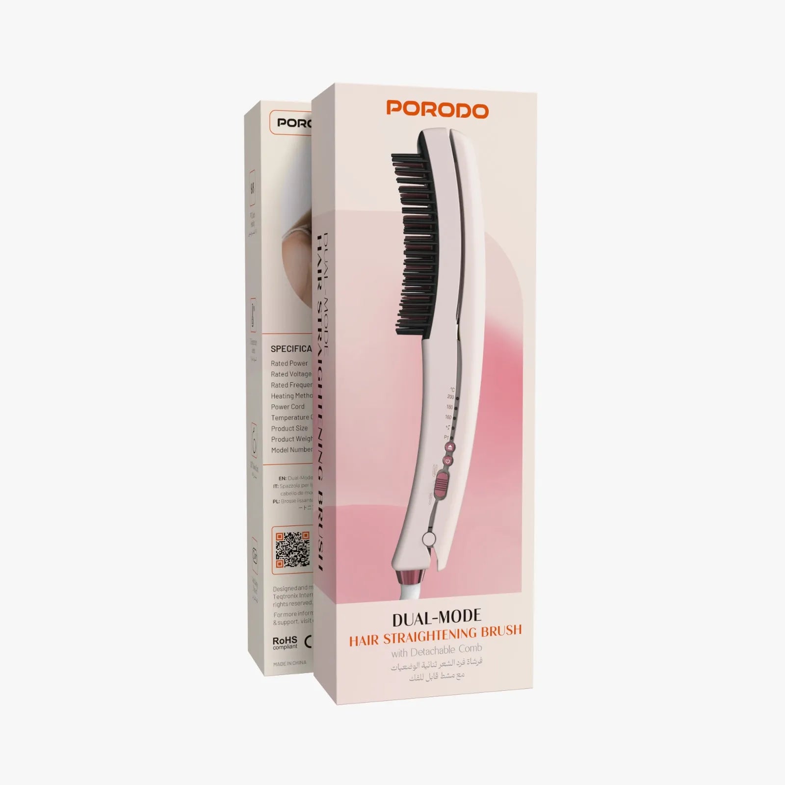 مكواة شعر 2 في 1 مع مشط حراري قابل للفصل – بورودو Porodo Hair Straightener Pink