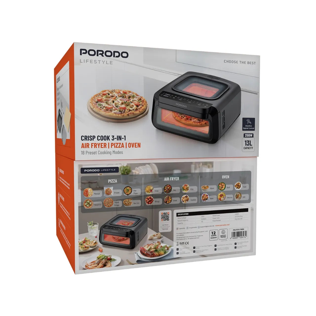 Porodo Lifestyle Portable Pizza Oven with High Heat Fast Cooking – Black