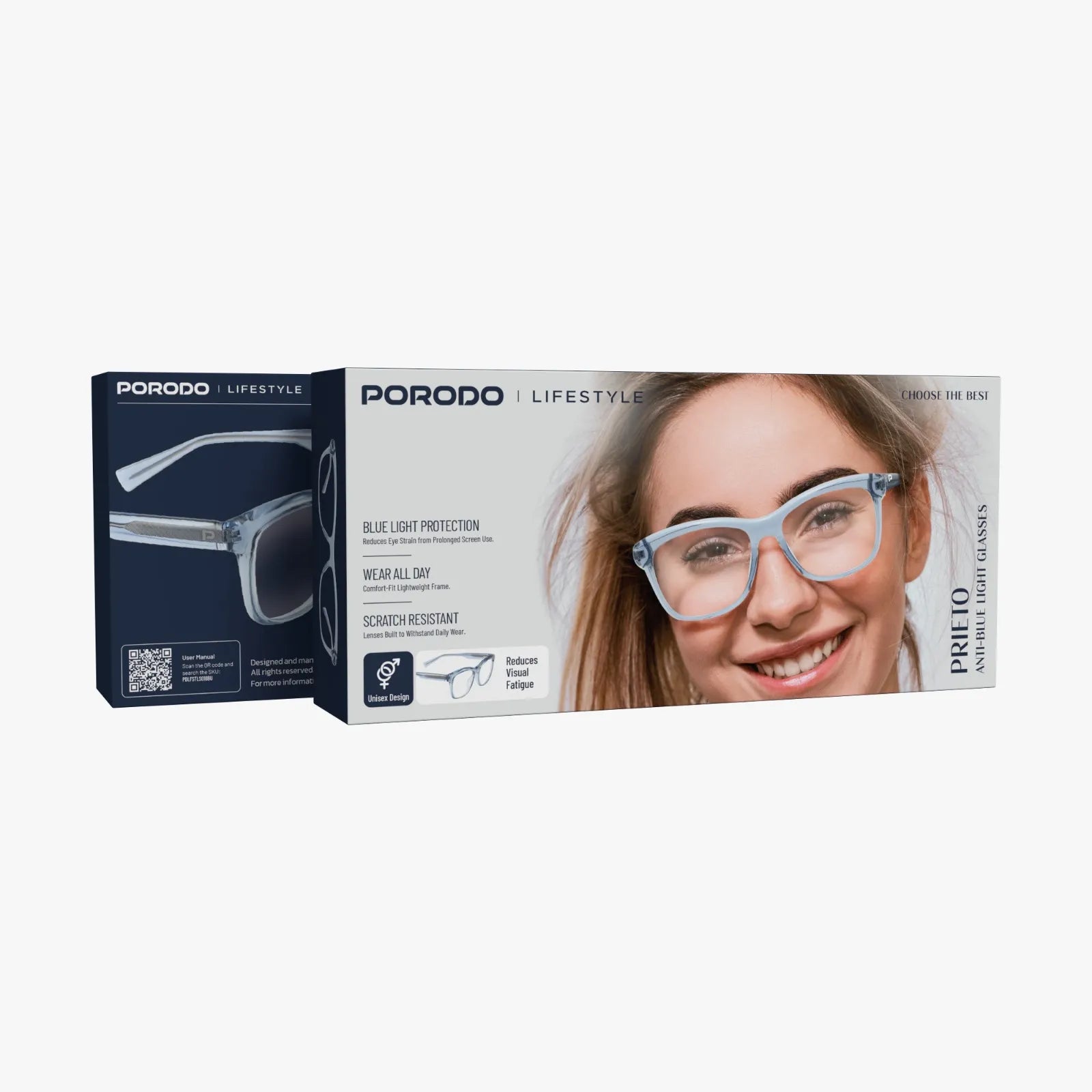نظارة حماية من الضوء الأزرق بإطار Cat Eye عصري – بورودو Porodo Prieto Lifestyle Glasses
