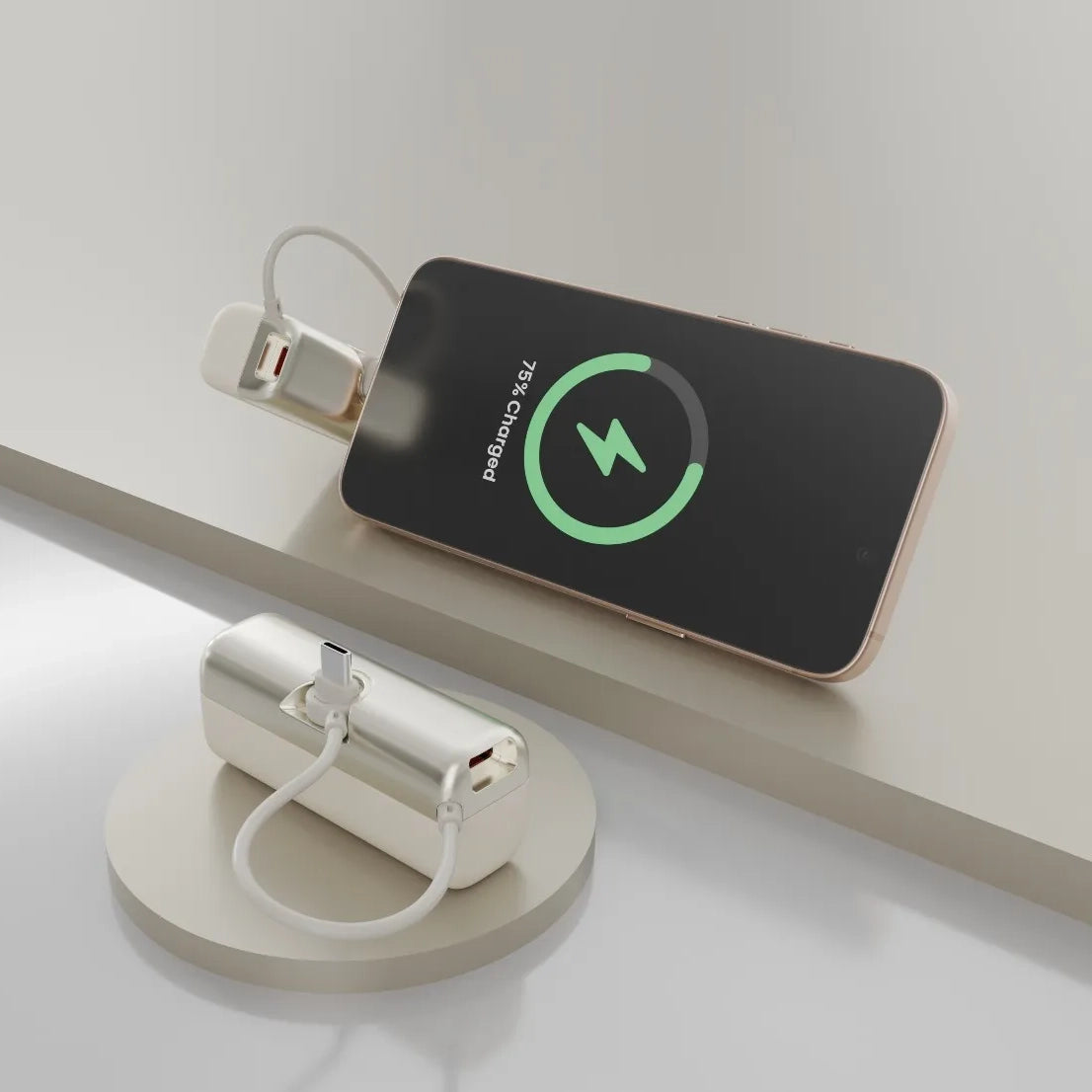 باور بانك بورودو Pocket Volt بسعة 5000mAh وشحن سريع 22.5 واط مع كابل Type-C مدمج – أبيض وأسود